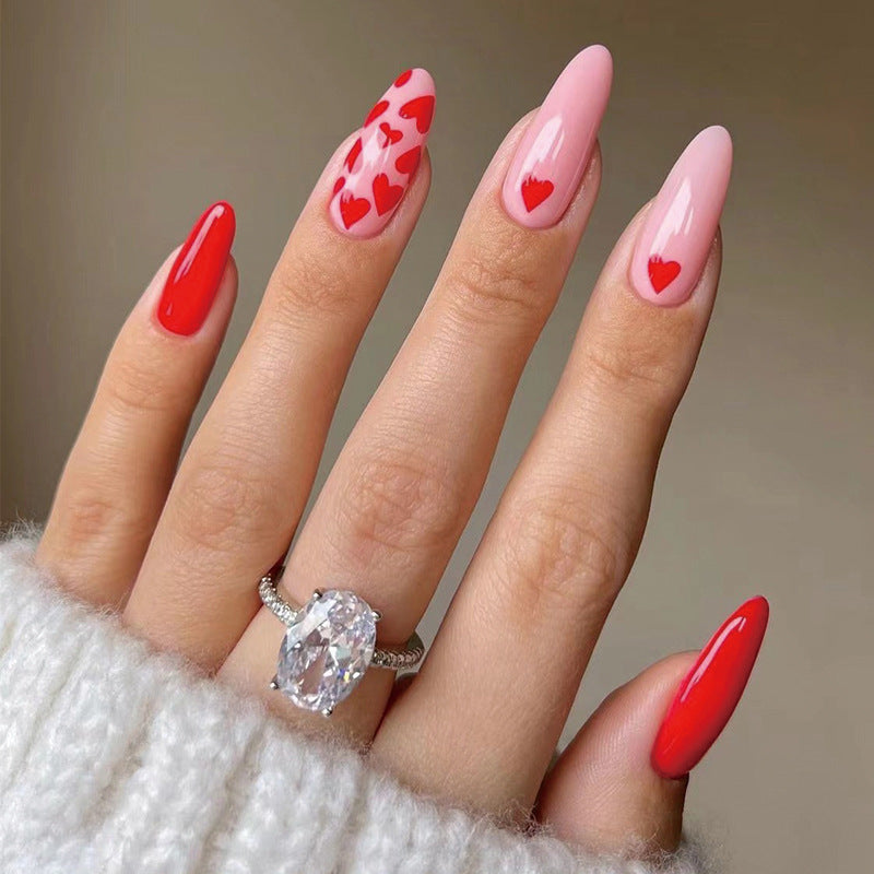 Red Hearts - Medium Stiletto - Press on Nails