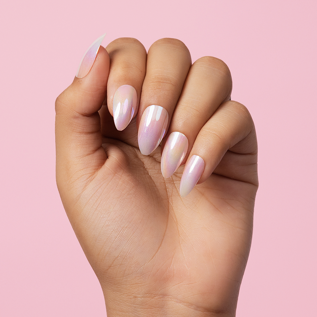 Fairy Dust, Chrome with Nail Glue + Nail Glue Sticker | Long, Almond Press-On Nails