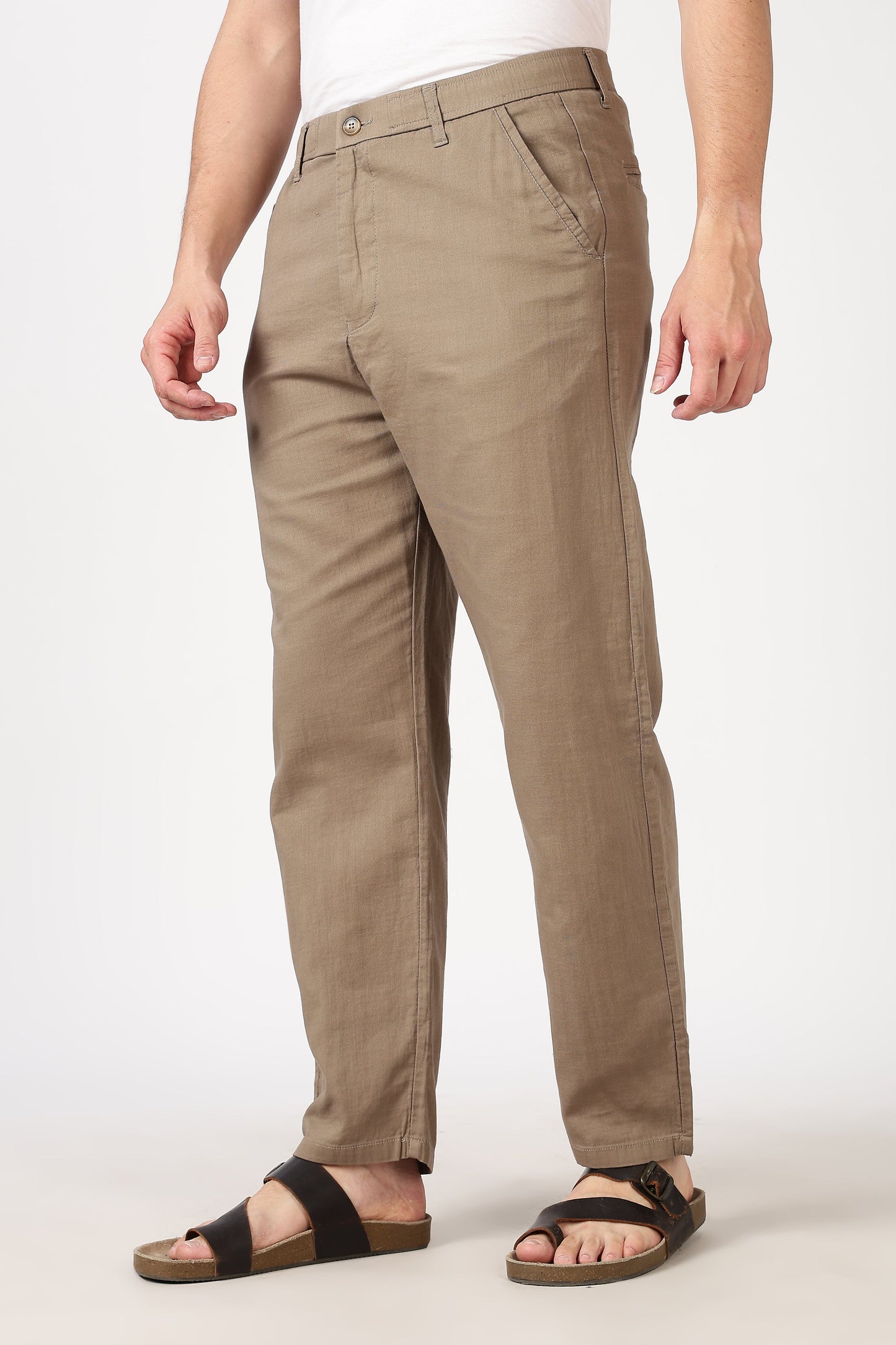 Linen-style 100% Cotton Straight Fit Beige Pant