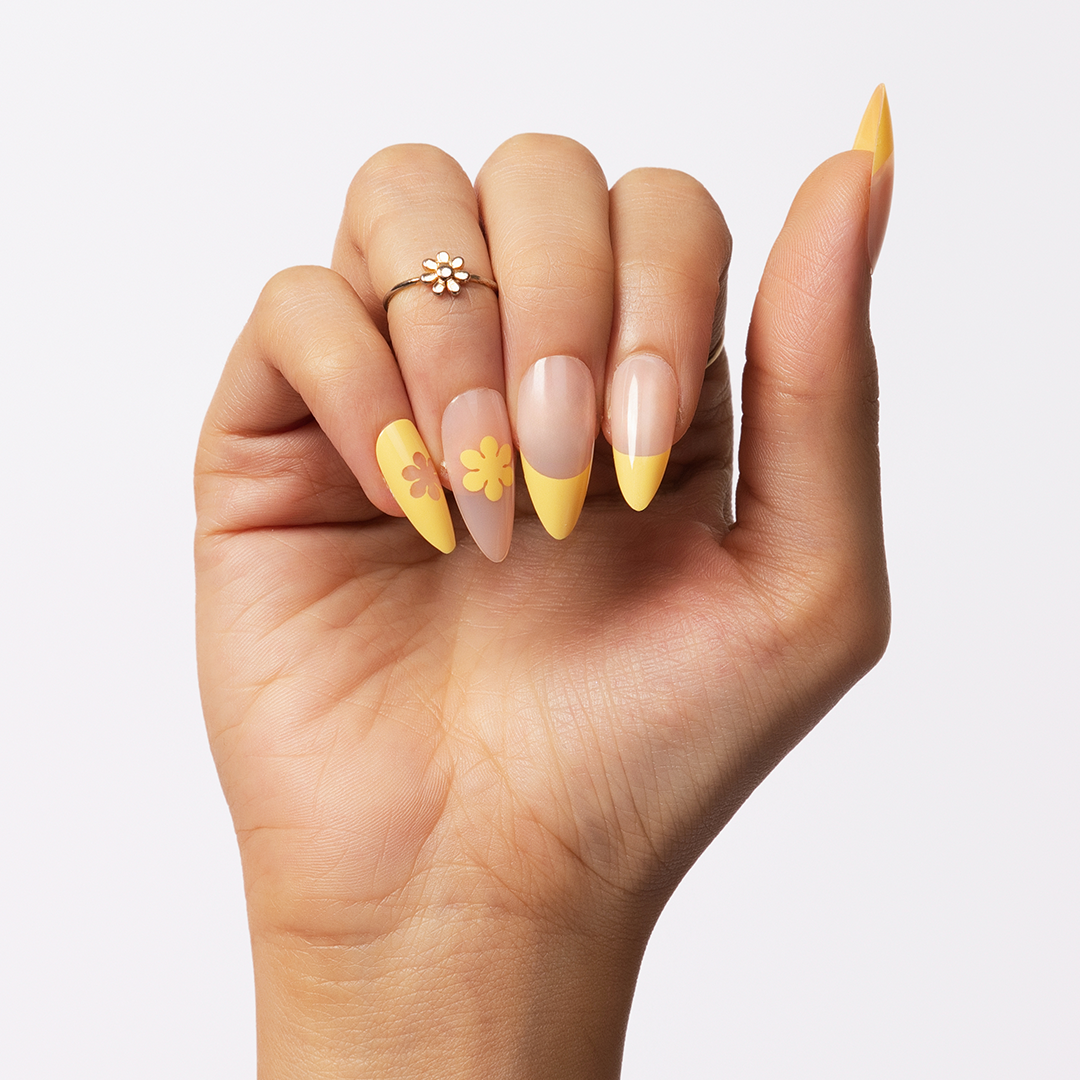 Summer Flowers, Abstract with Nail Glue + Nail Glue Sticker | Long, Almond Press-On Nails