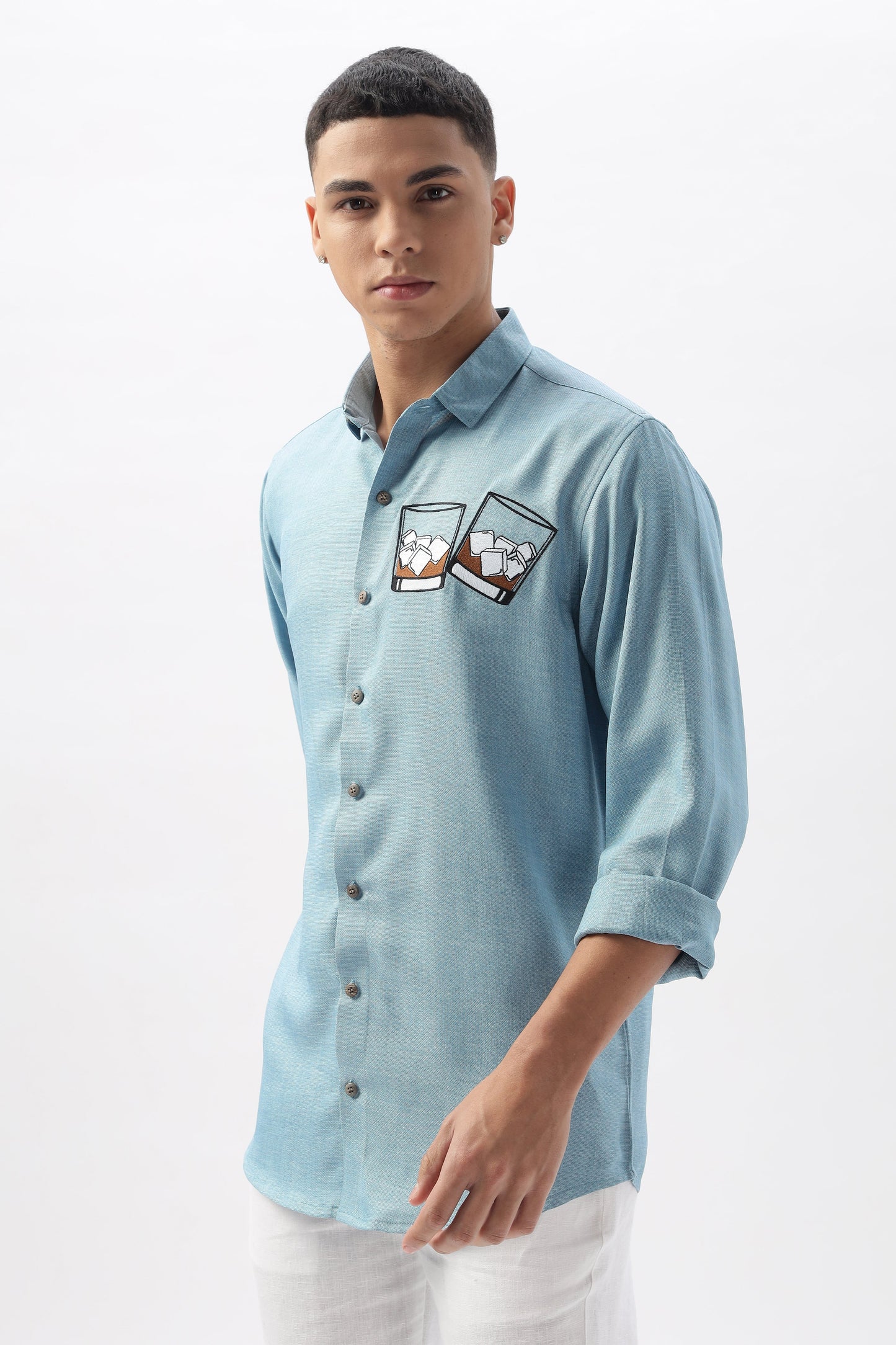 Whiskey Tales Blue Embroidered Shirt
