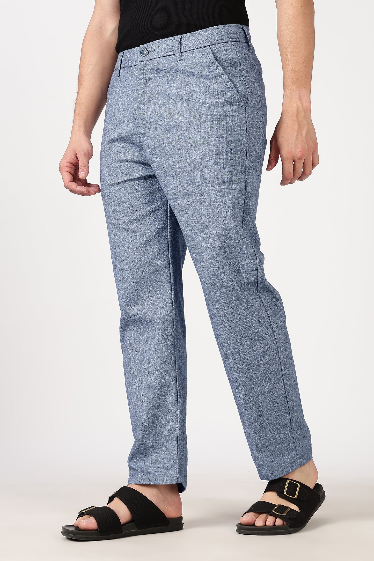 Linen-Style 100% Cotton Straight Fit Heather Grey Textured Pant