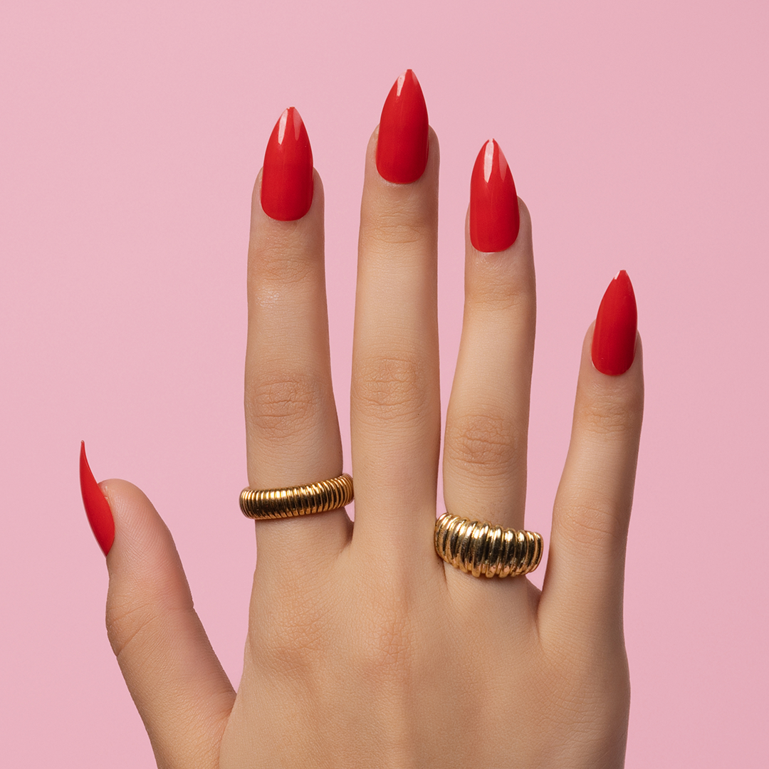 Candy Apple, Glossy with Nail Glue + Nail Glue Sticker | Long, Almond Press-On Nails