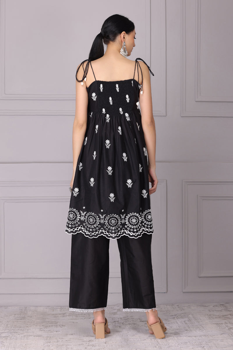 Black Chand Halter Embroidered Kurta Set