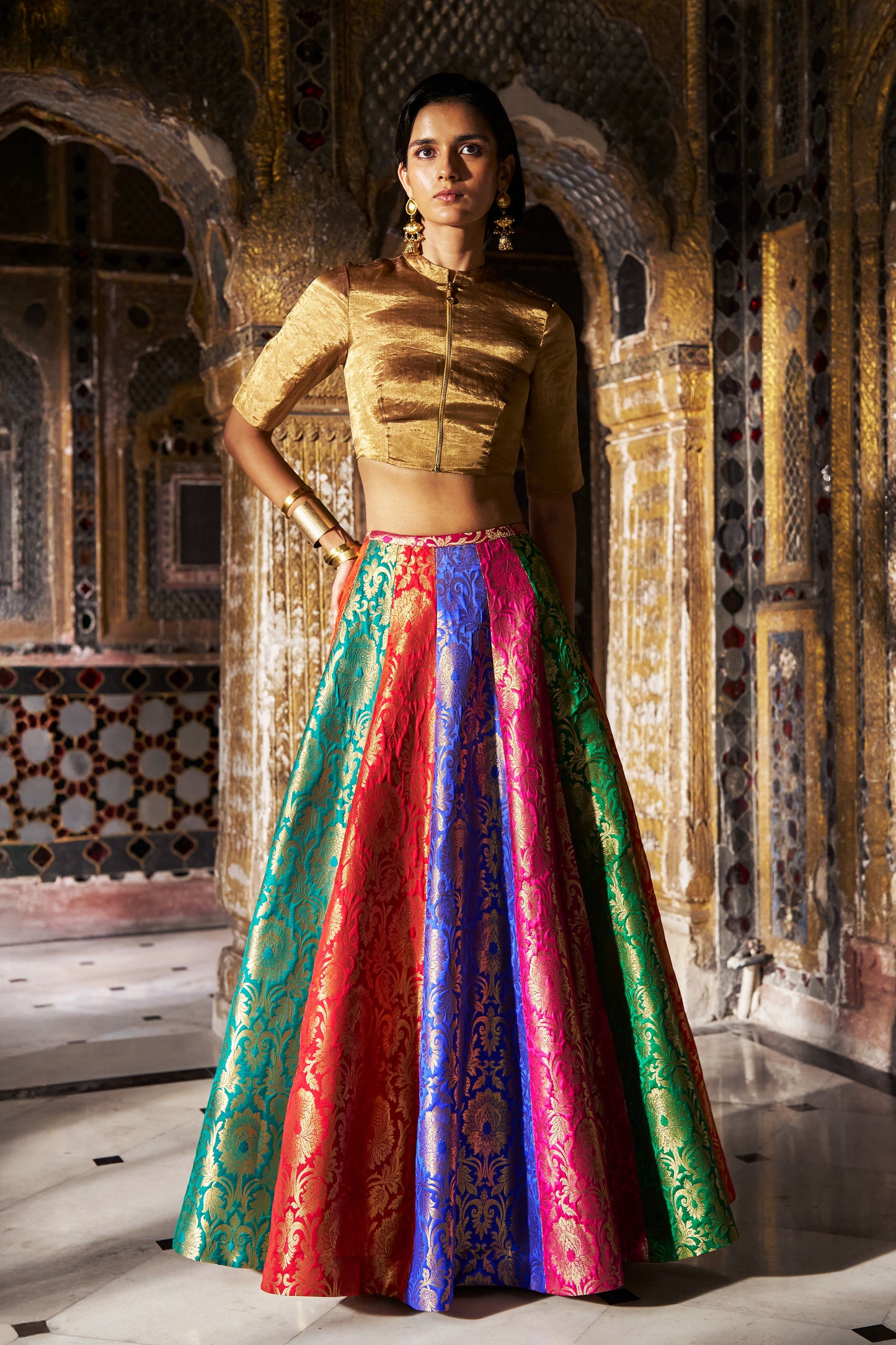 BENARES BROCADE MULTICOLOUR FLARED SKIRT