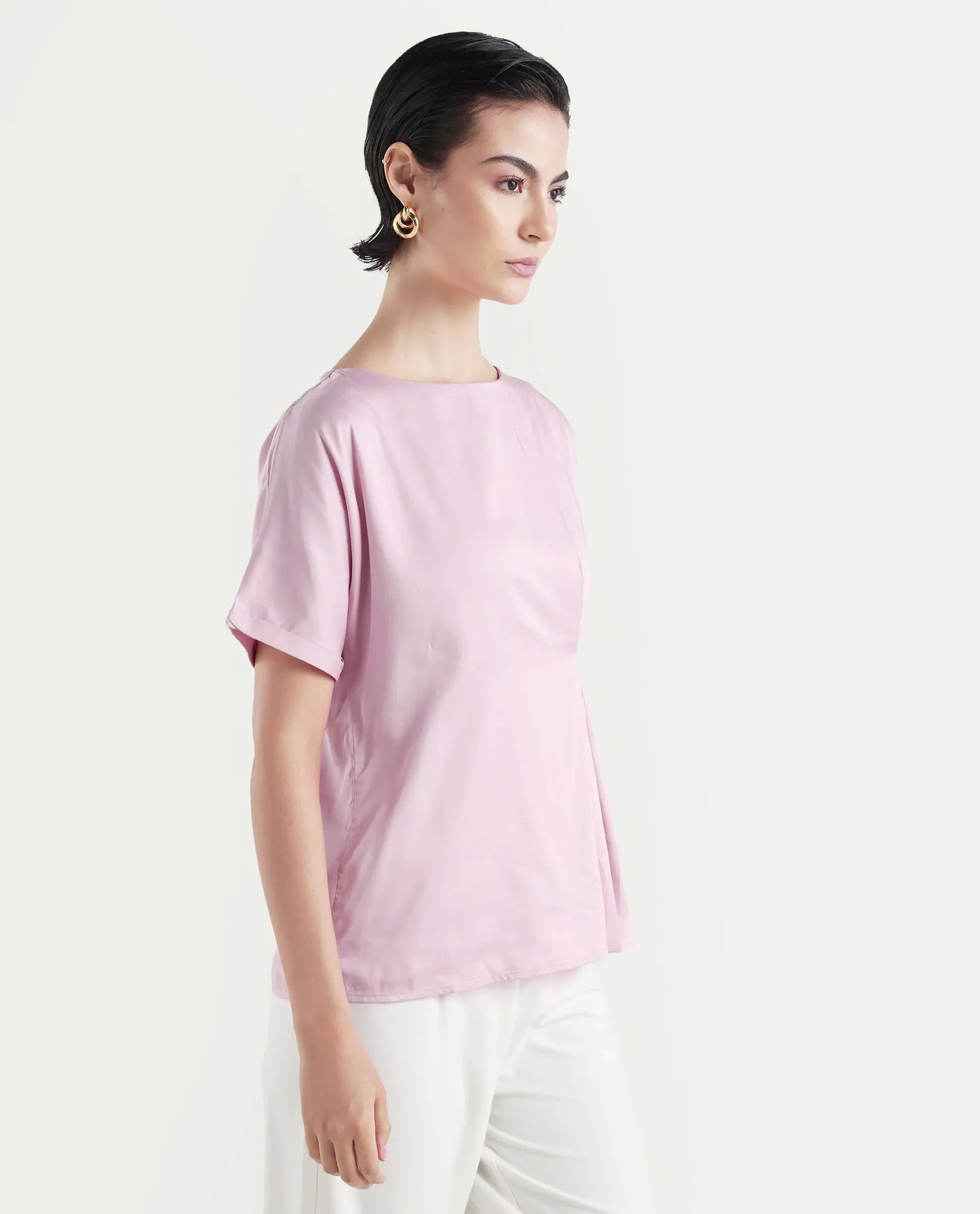 Rareism Women's Niyol Dusky Pink Cotton Blend Round Neck Regular Fit Plain Top | RAREISM at Broadway