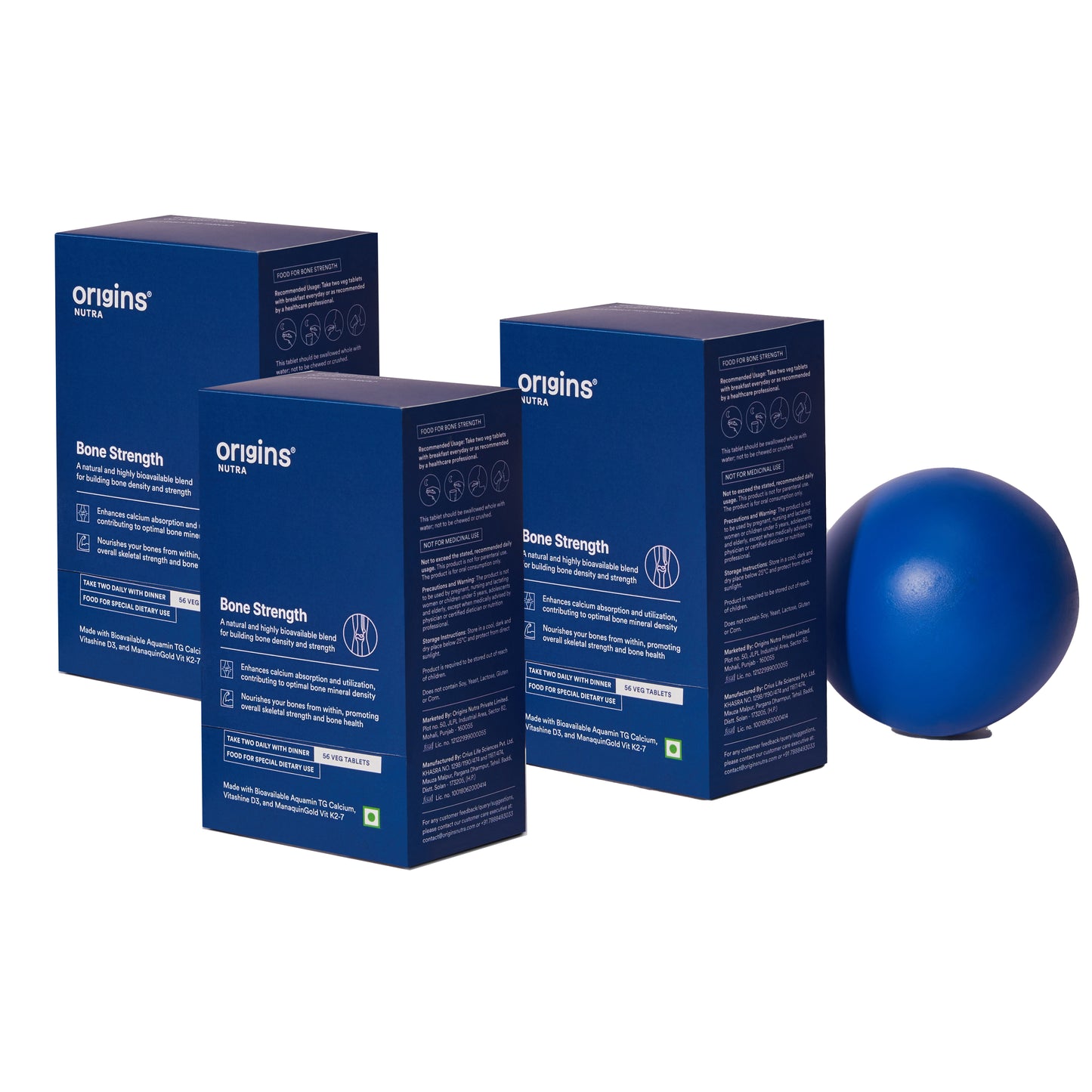 Origins Nutra Bone Strength | Builds Bone Density, Helps Joints Flexibility | Aquamin Tg, Natural Vitamin K27, Vitashine D3 | GMP Certified | For Men & Women | 56 Veg Tablets