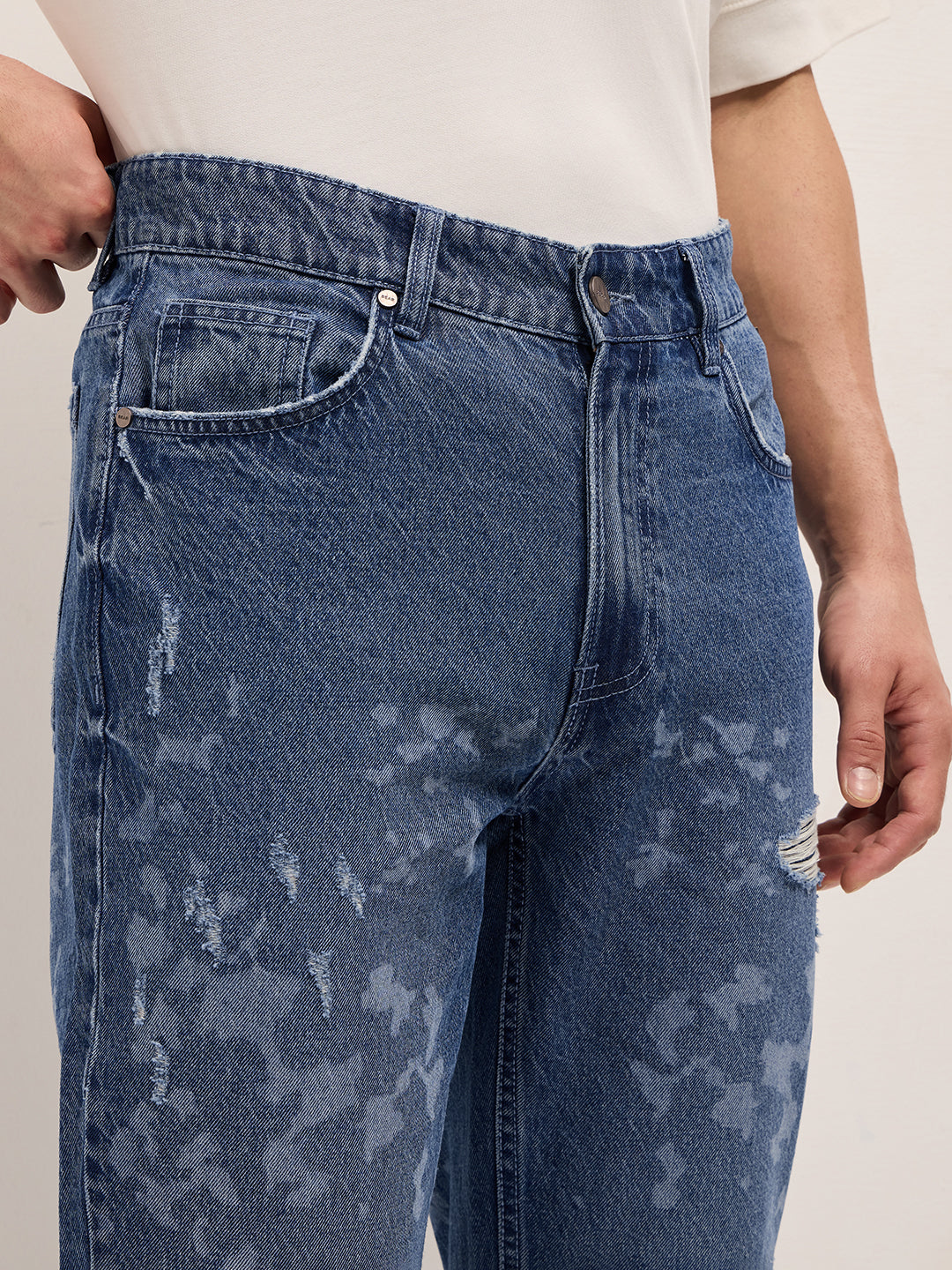 Men's Mid-Rise Straight Fit Distressed Jeans DBN-SILBO-BL