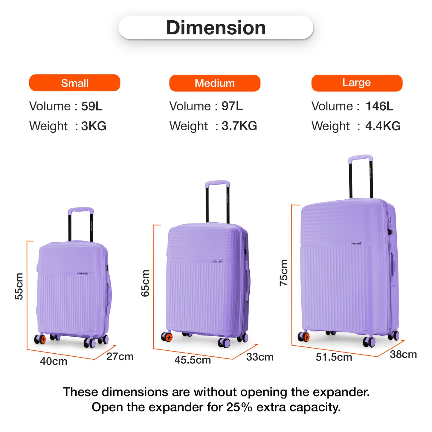 Nasher Miles Krabi Expander Hard-Sided Polypropylene Check-in Luggage Pastel Purple 24 inch |65 Trolley Bag