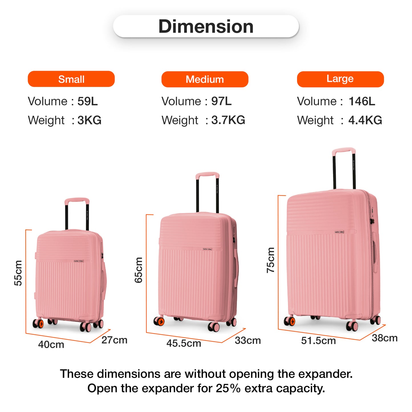 Nasher Miles Krabi Expander Hard-Sided Polypropylene Check-in Luggage Peach 28 inch |75 Trolley Bag