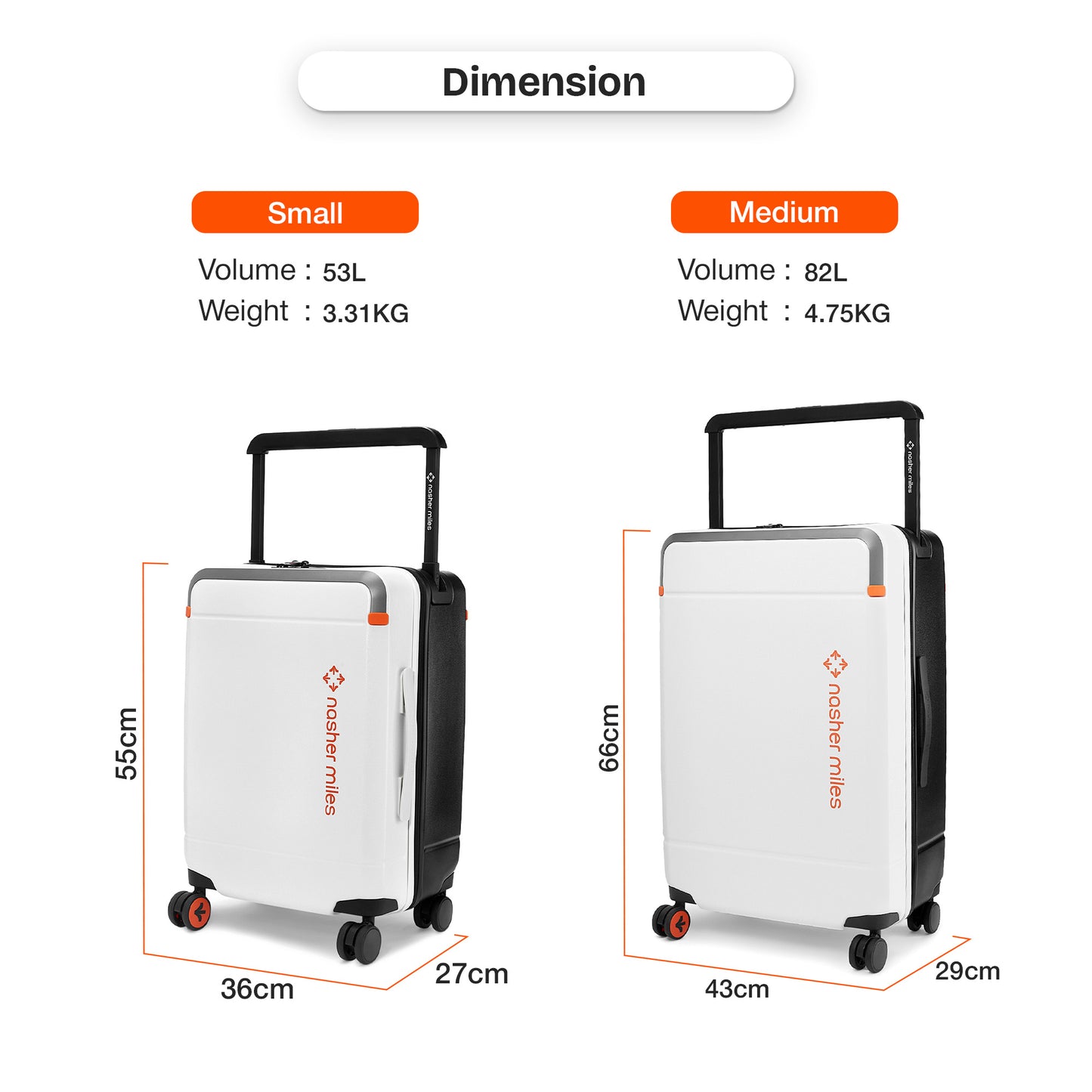 Nasher Miles Oslo TSA Lock Hard-Sided Polycarbonate Wide Telescopic Handle Check-in Luggage White Black 26 inch |66 Trolley Bag |Medium Suitcase