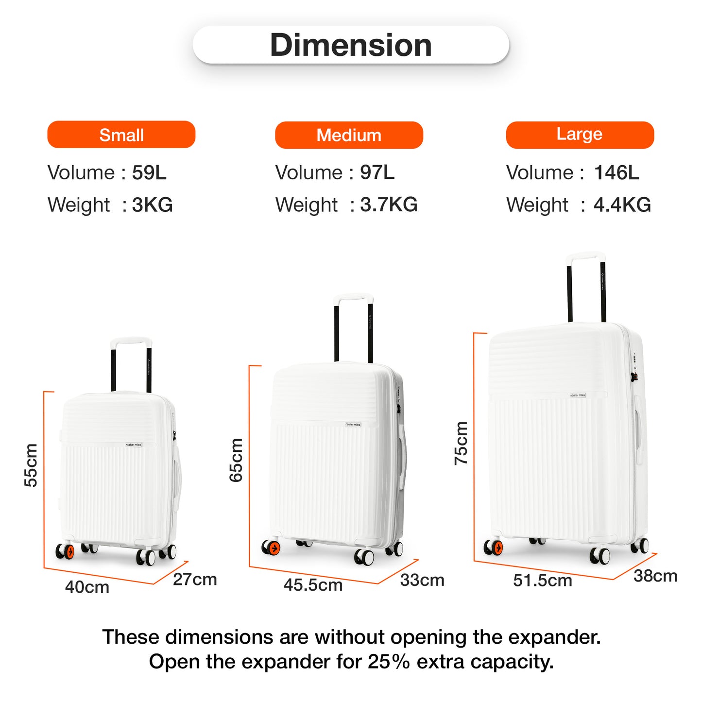 Nasher Miles Krabi Expander Hard-Sided Polypropylene Check-in Luggage White 28 inch |75 Trolley Bag