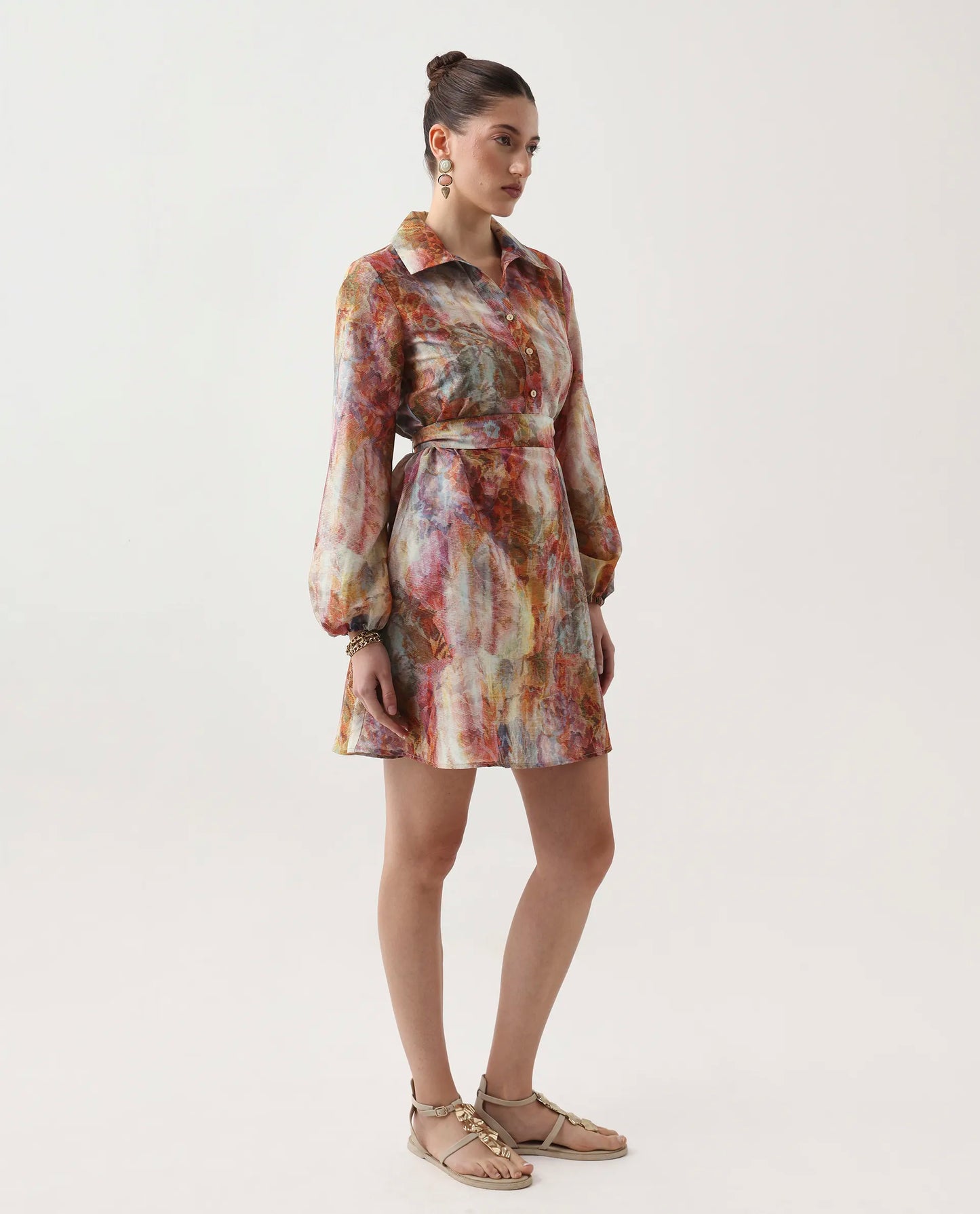 Rareism Women's Elbon Multi Polyester Collared Neck A-Line Printed Dress | RAREISM at Broadway