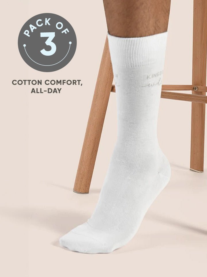 Solid White Cotton Socks (Pack Of 3)