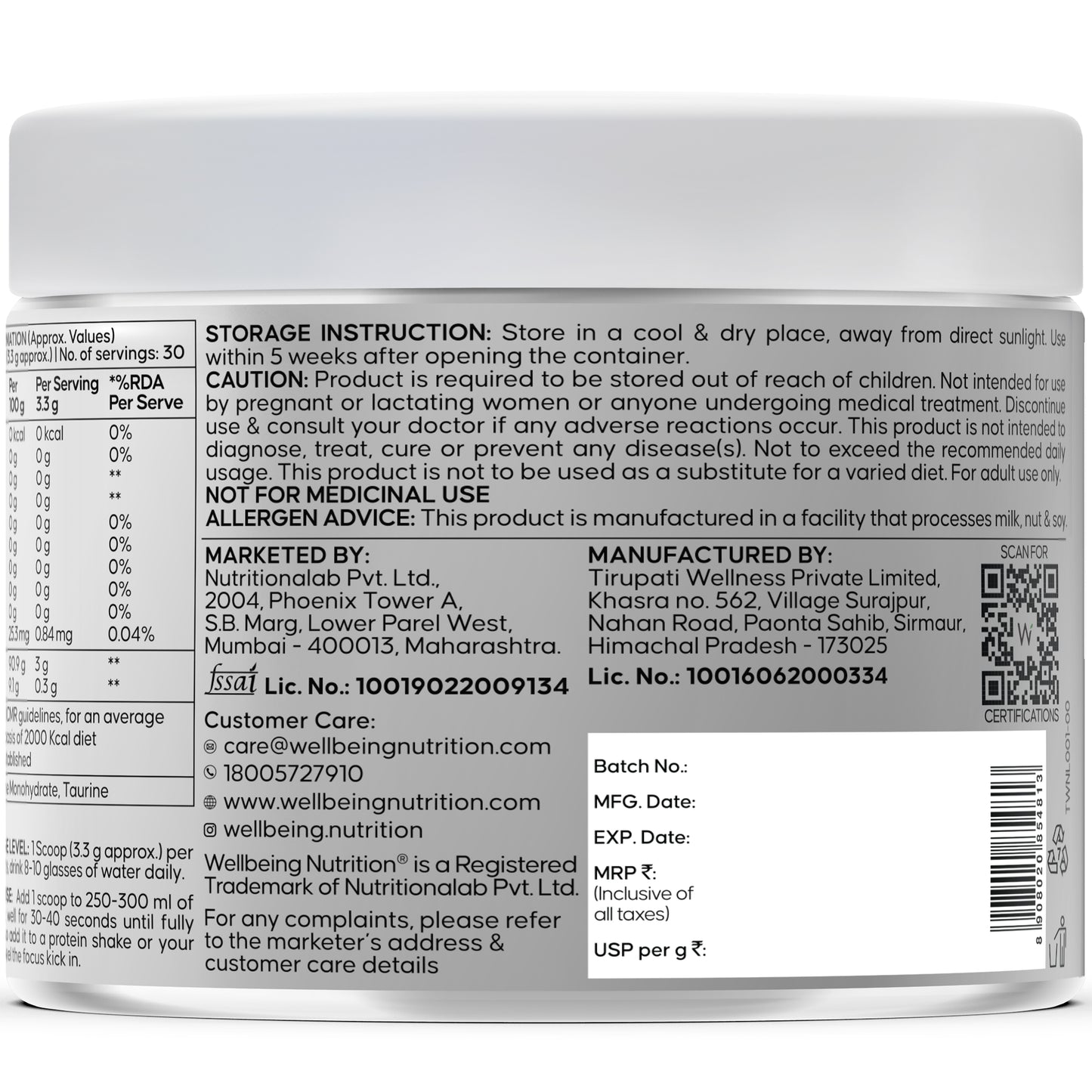 Pure Micronized Creatine Powder Monohydrate - Unflavoured 100G