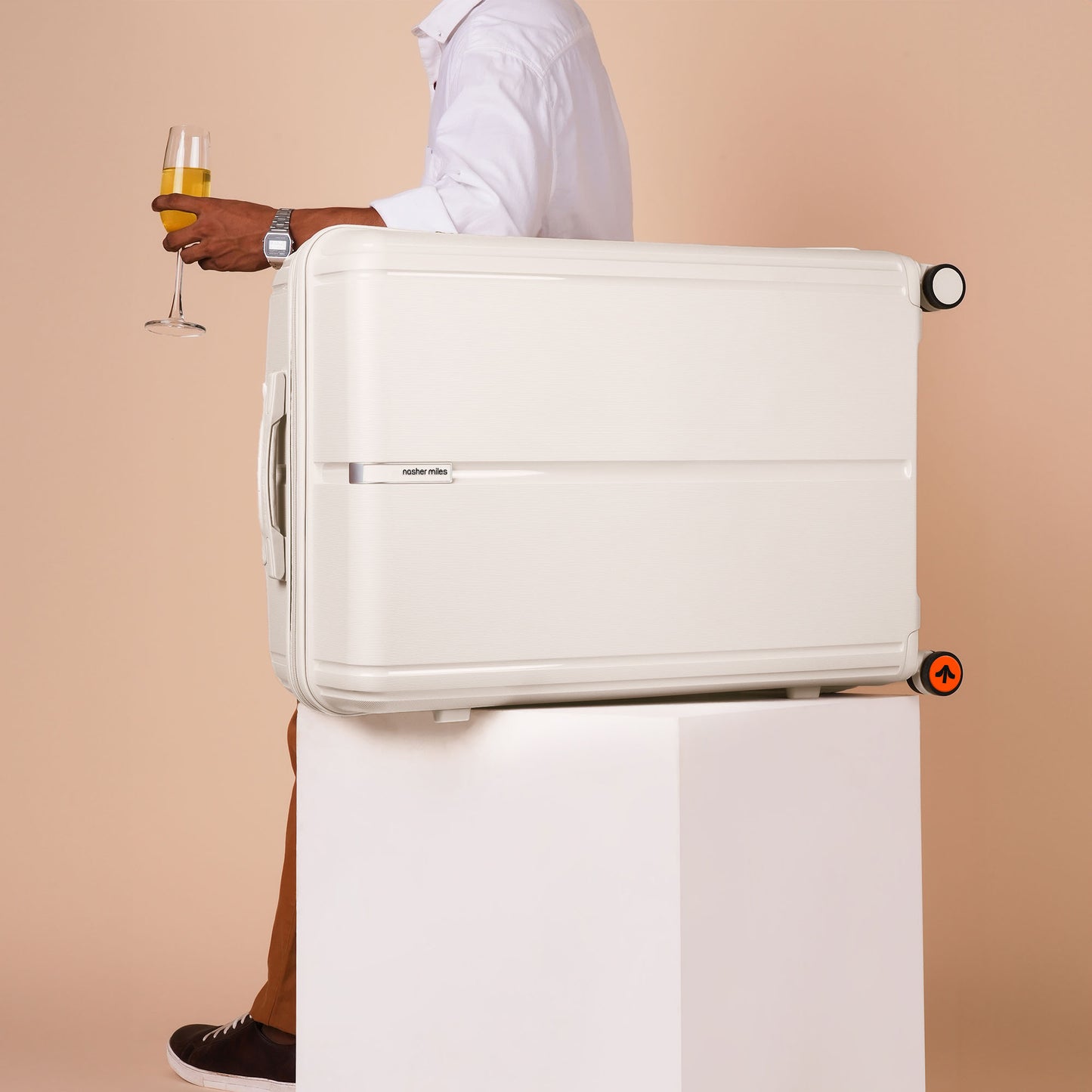 Nasher Miles The Line Hard-Sided Polypropylene Check-in Luggage White 28 inch |75 Trolley Bag