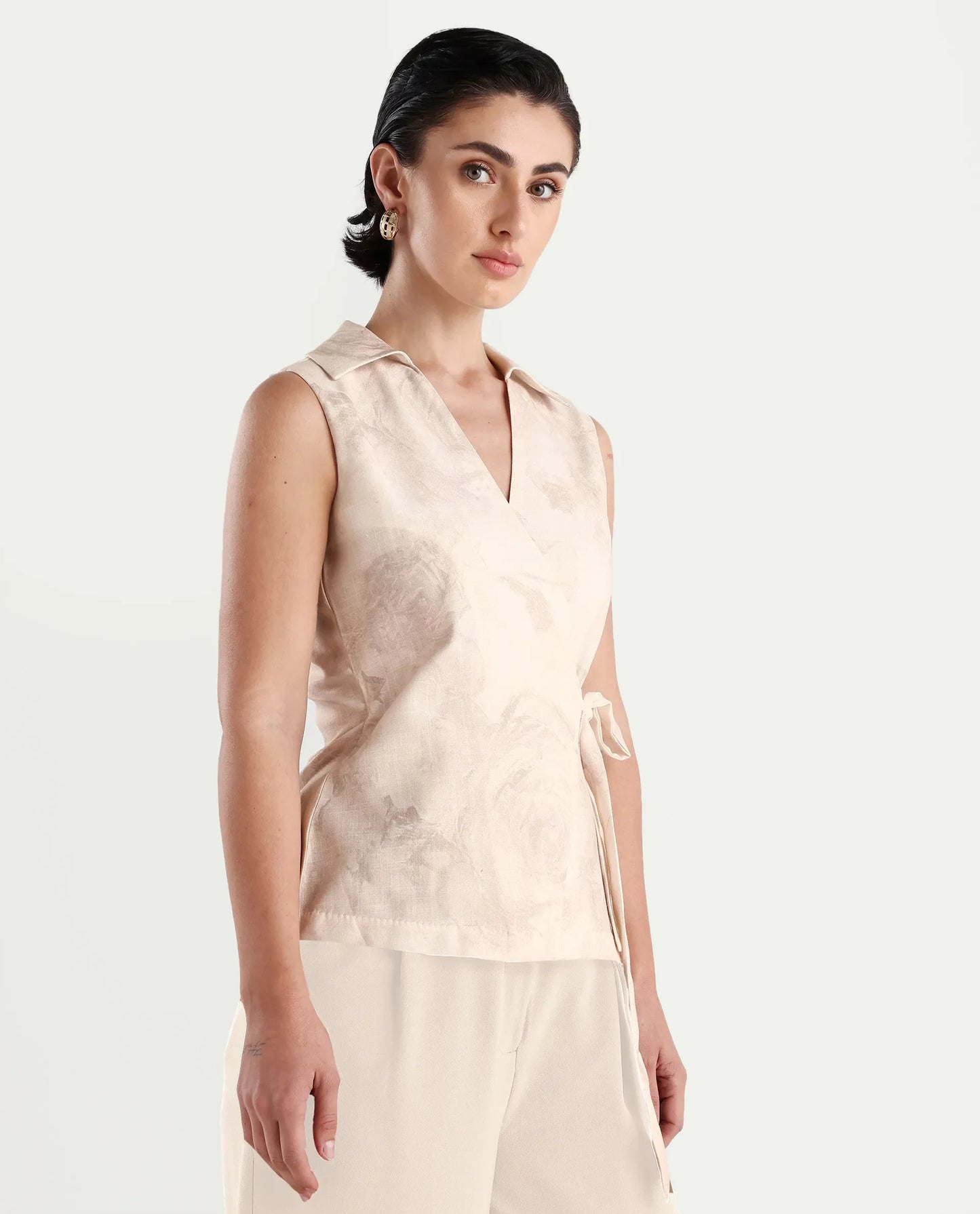 Rareism Women's Marlopo Light Beige Polyester Jonny Collar Fitted Top | RAREISM at Broadway