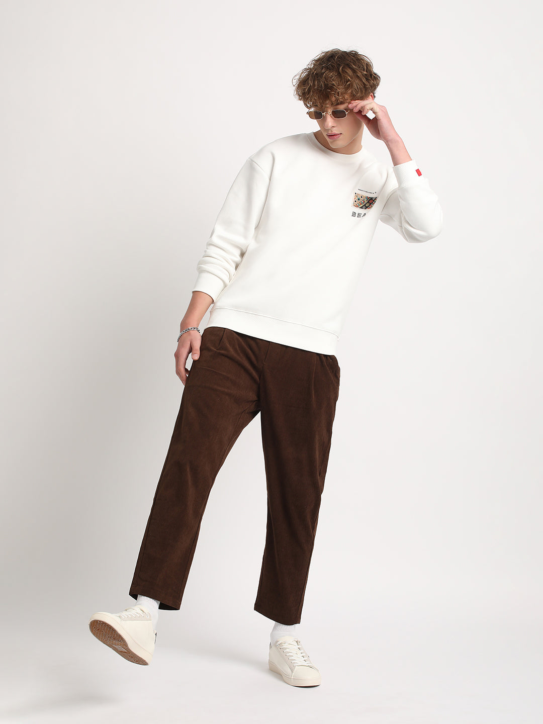 Men Brown Solid Relaxed Fit Corduroy Trouser PCN-OSHU-BR