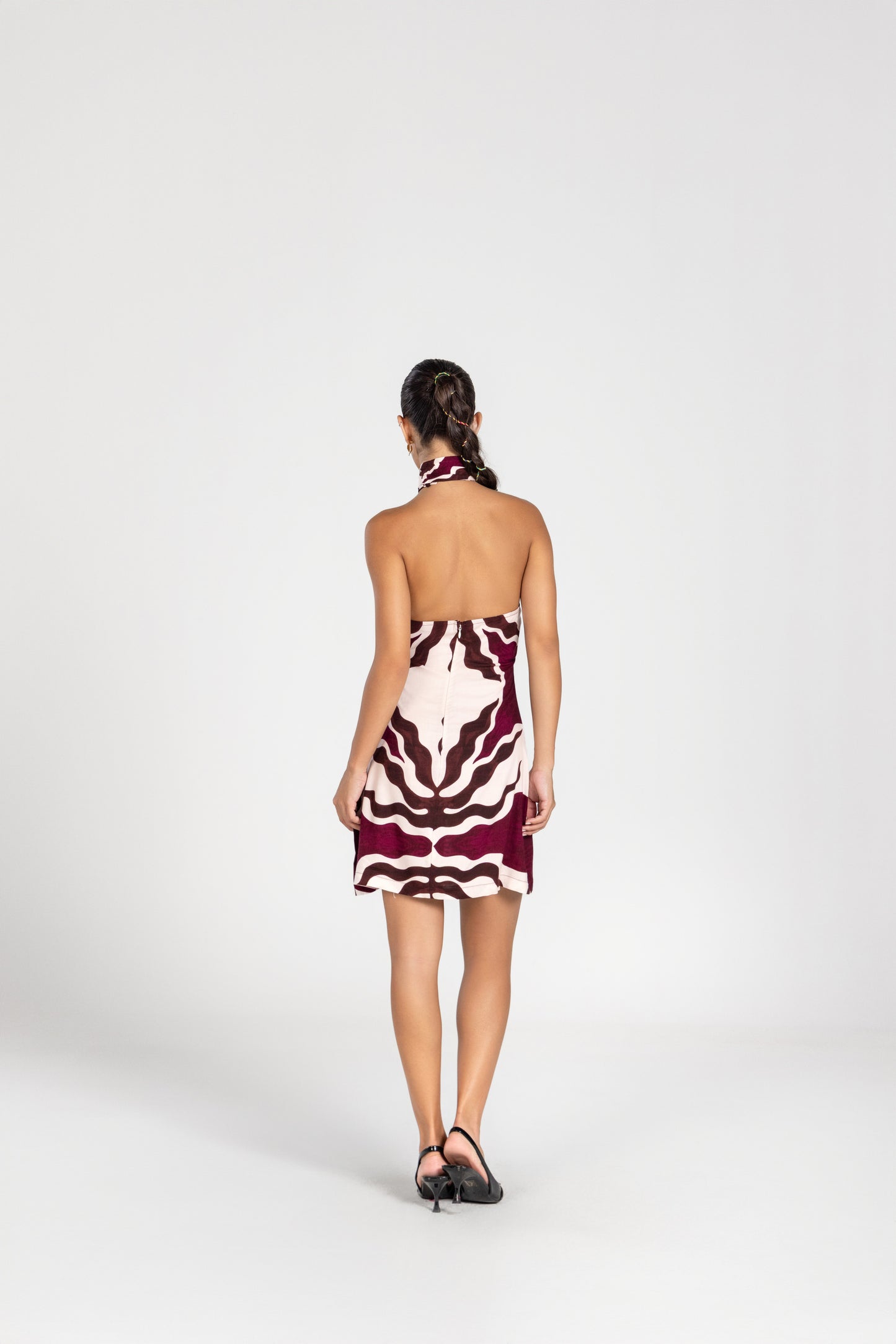 Abstract Plum Scarf Wrap Mini Dress