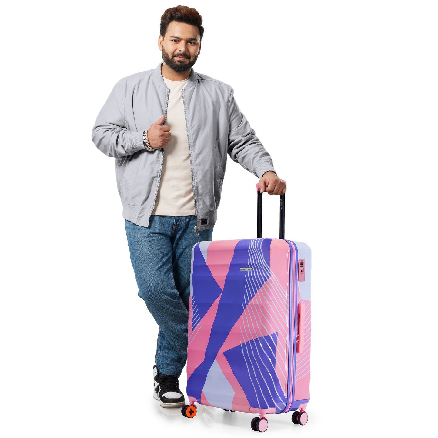 Nasher Miles Chicago Hard-Sided Polycarbonate Printed Check-in Luggage Pink Grey 28 inch (75) Trolley Bag