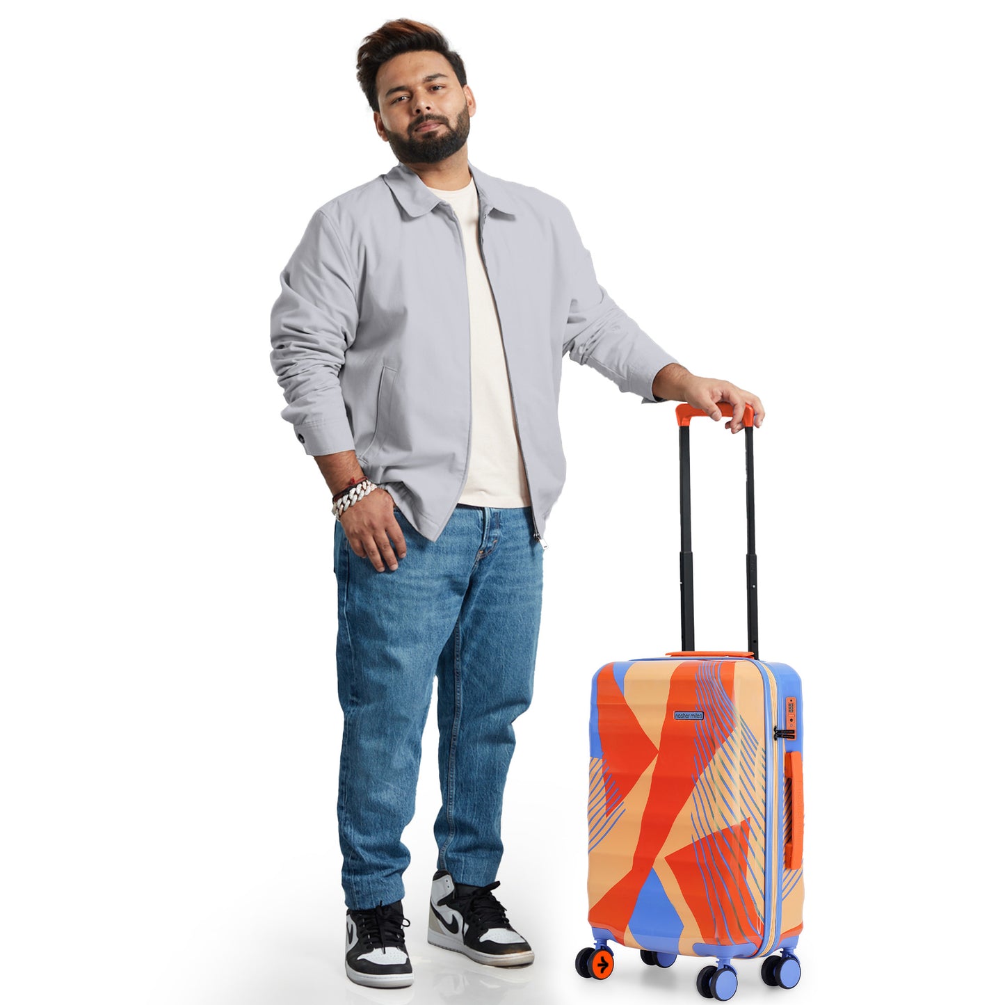 Nasher Miles Chicago Hard-Sided Polycarbonate Printed Cabin Luggage Orange Blue 20 inch (55) Trolley Bag