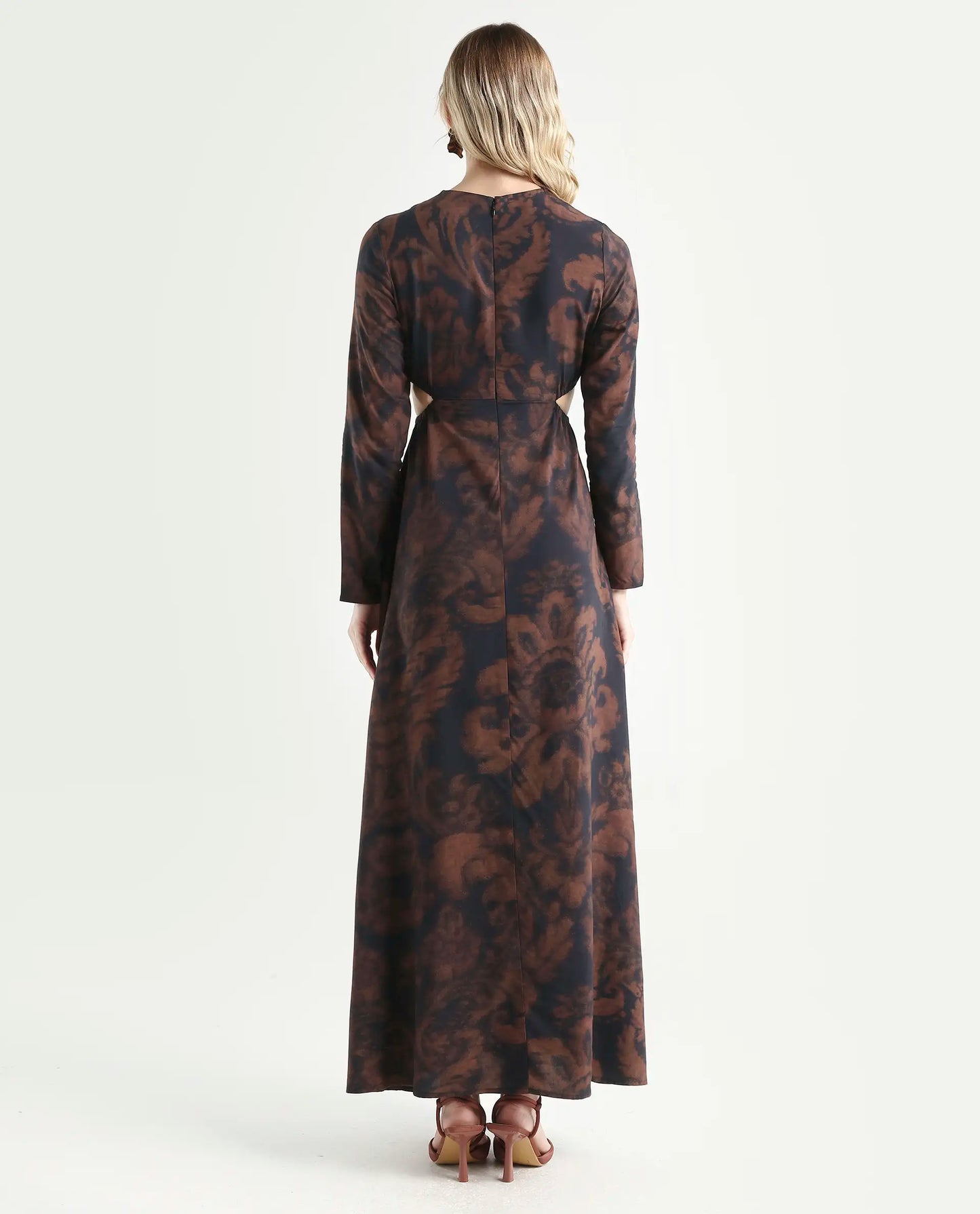 Rareism Women's Azor Dark Brown Viscose Fit & Flare Maxi Dress | RAREISM at Broadway