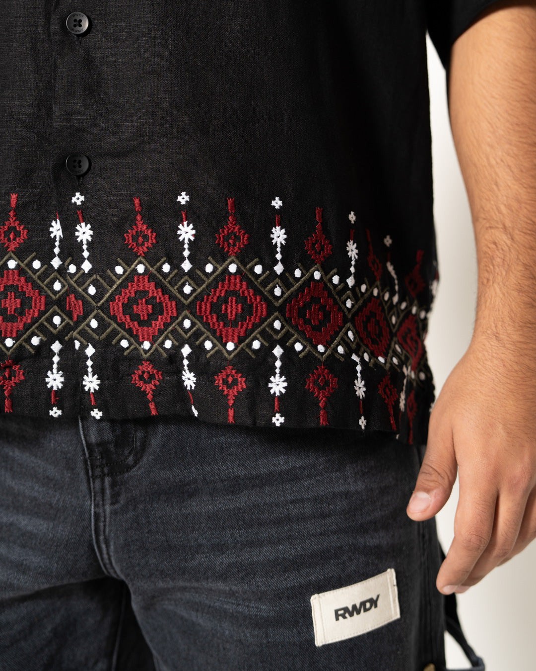 CULTURE EMBROIDERY SHIRT -BLACK