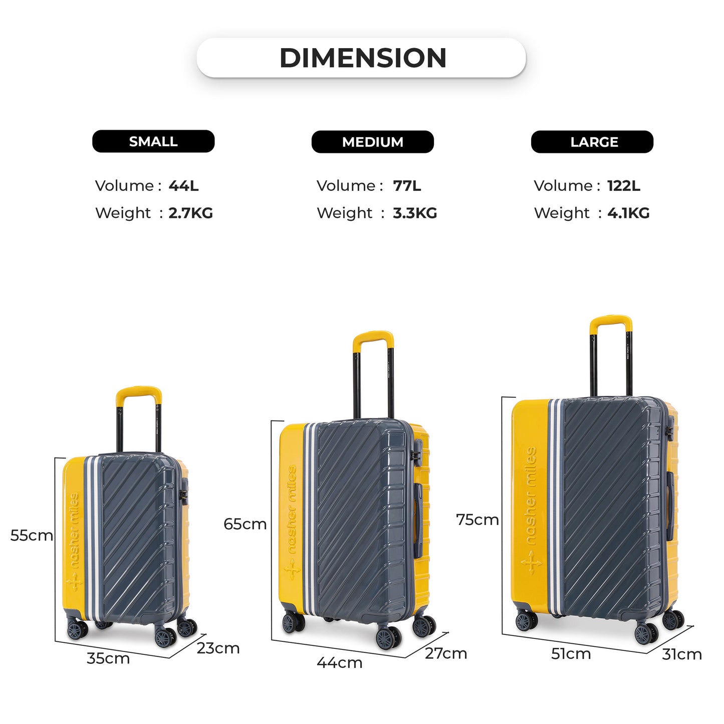 Nasher Miles Vegas Hard-Sided Polycarbonate Check-in Luggage Yellow&Grey 28 inch |75 Trolley Bag