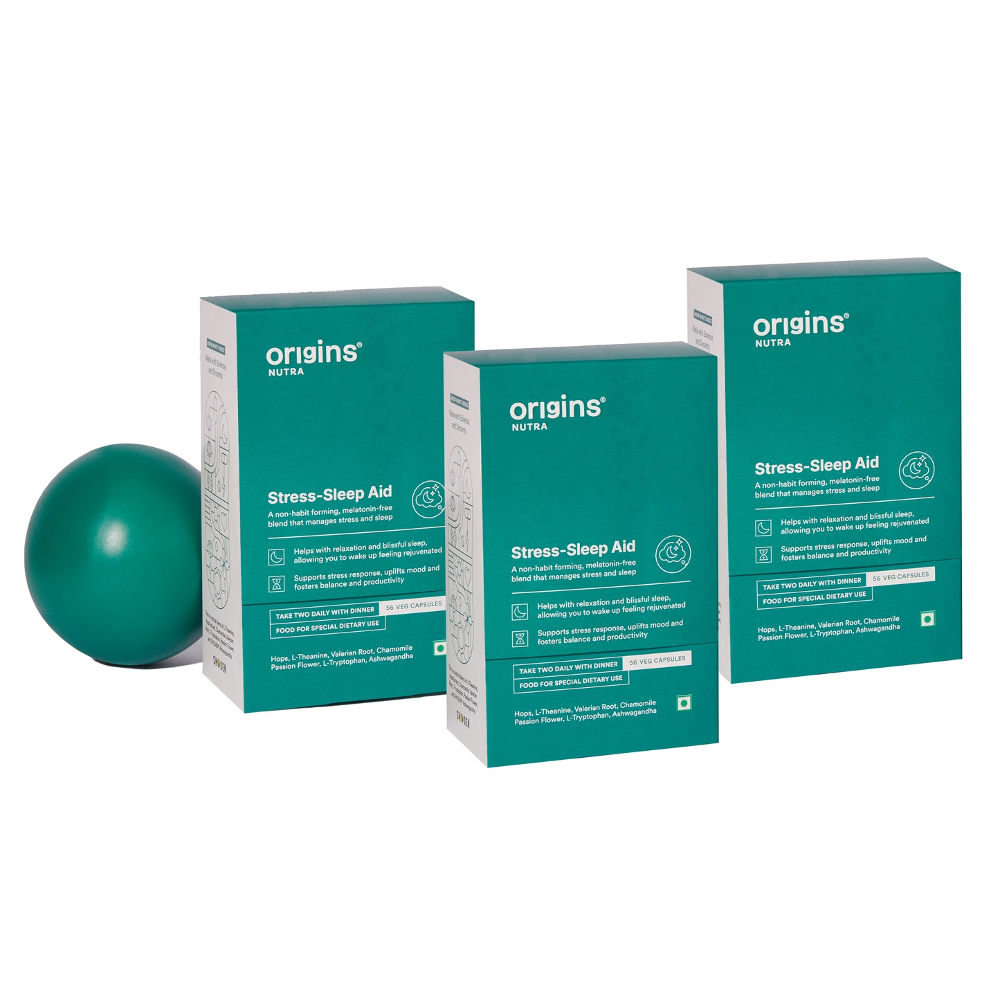 Origins Nutra Stress-Sleep Aid Capsules| Melatonin Free| Non-Habit forming| Calmer mind & Restfull sleep| GMP Certified |Non-GMO |For Men & Women| 56 Capsules 4 Week