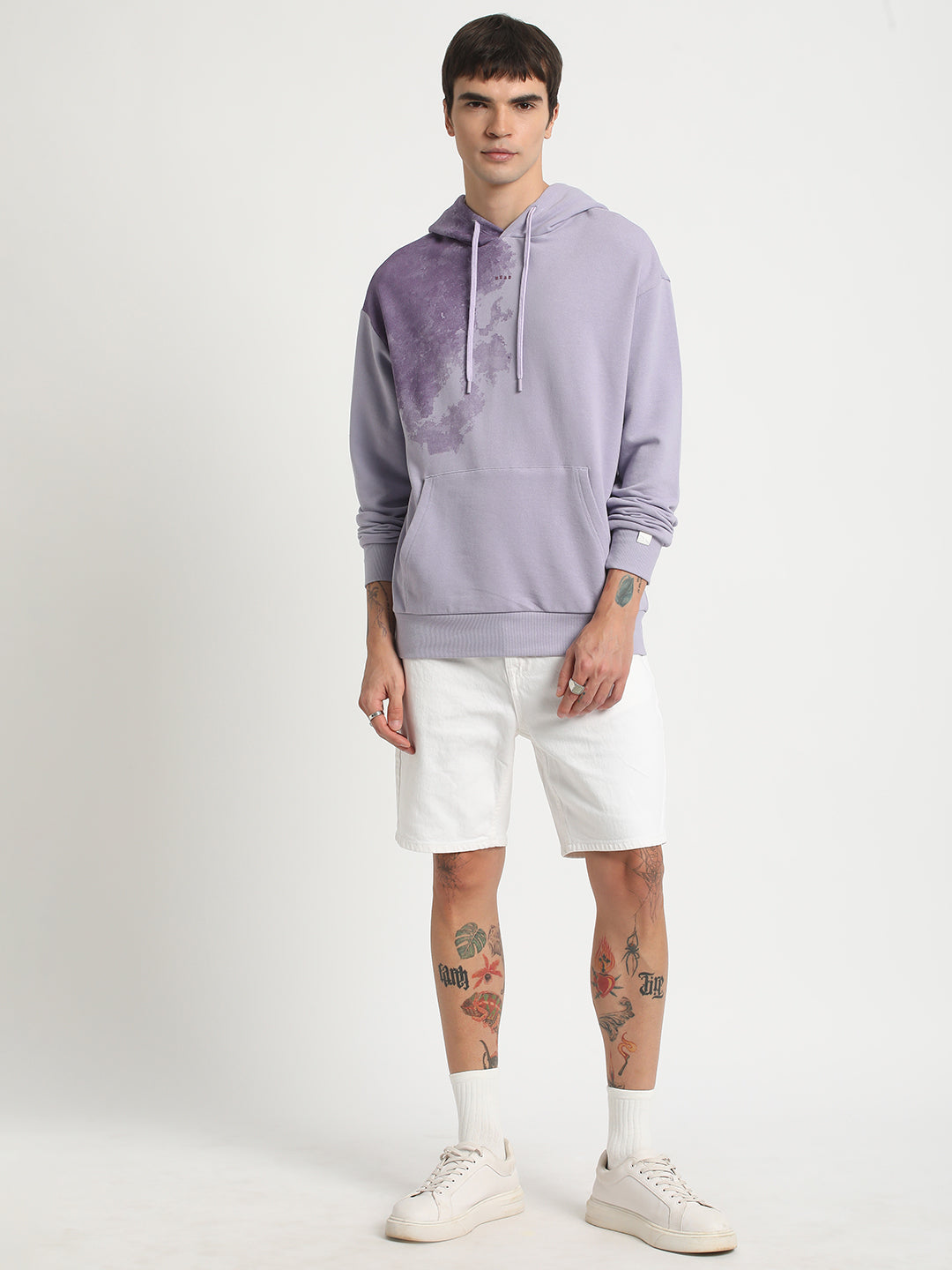 Men Purple Printed Regular Fit Hoodies TBH-COCOON-PL