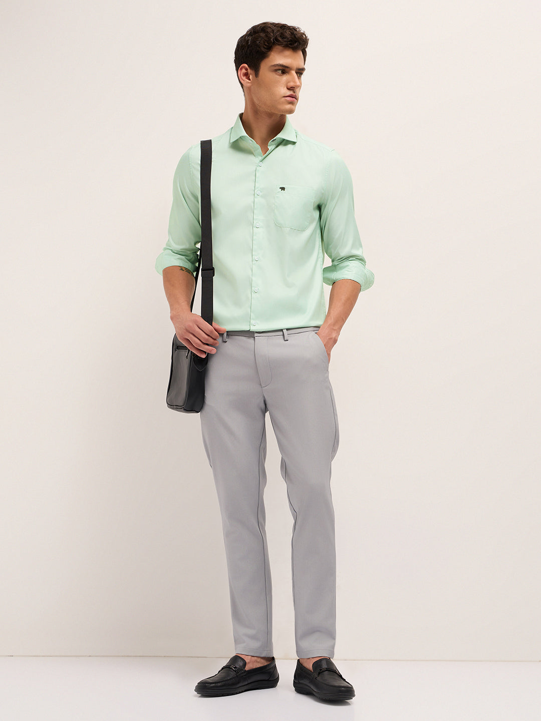 Men Herringbone Woven Design Tailored Fit Formal Shirt TBH-STALO-GR