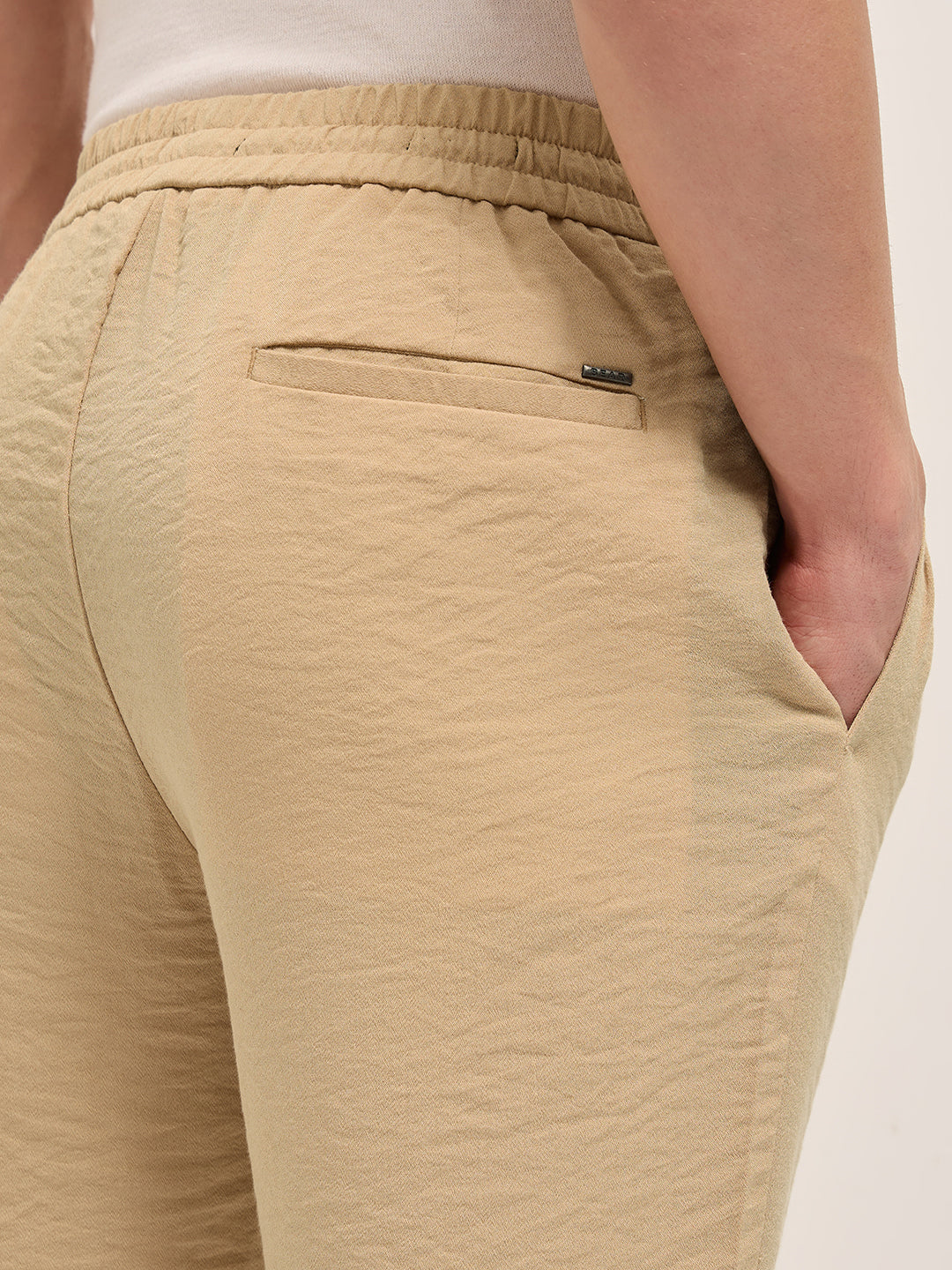 Men Solid Slim Fit Formal Trouser With Elastic Waistband TRO-EDSAL-CR