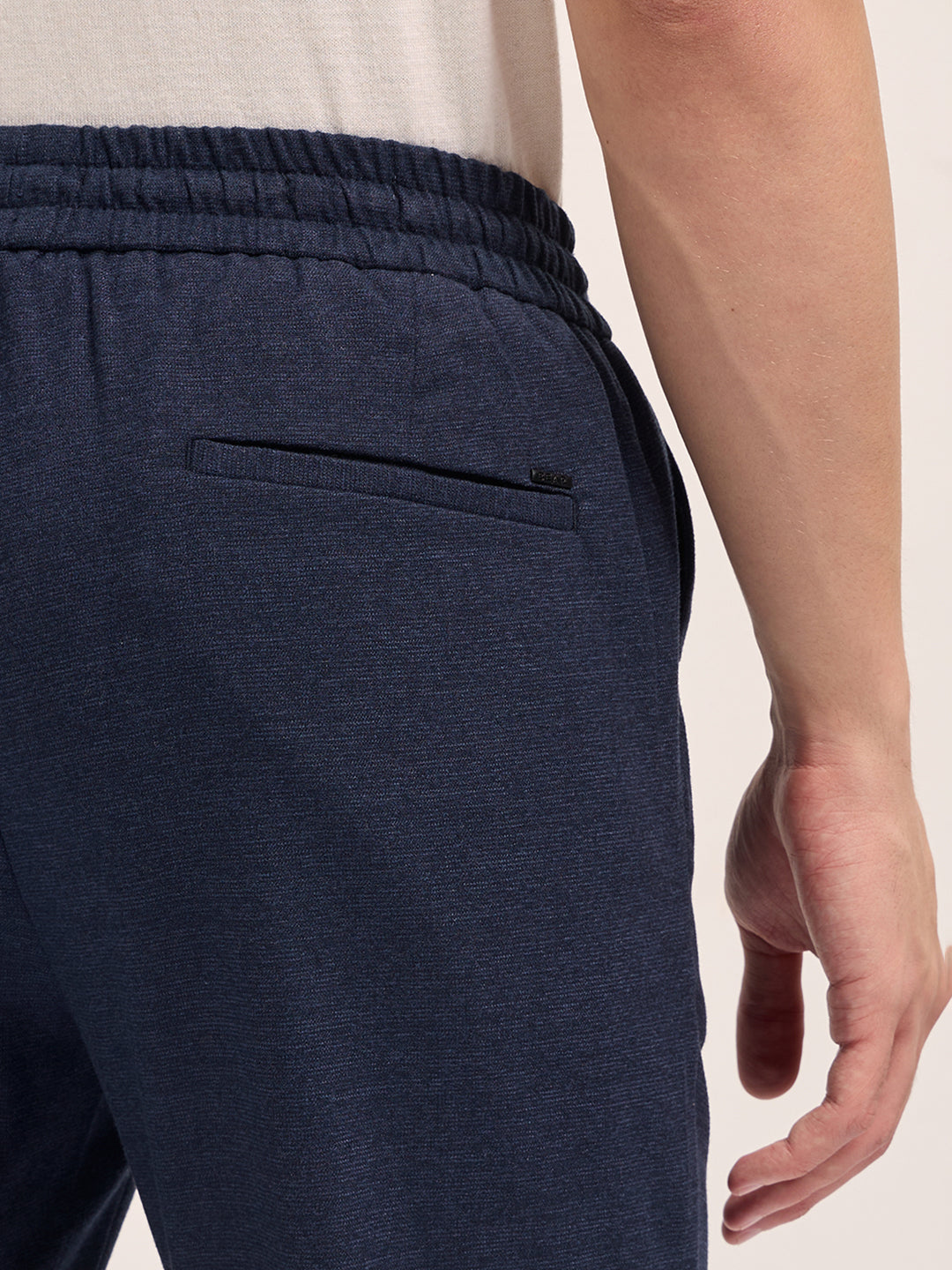 Men Solid Slim Fit Formal Trouser With Elastic Waistband TRO-JAXO-BL