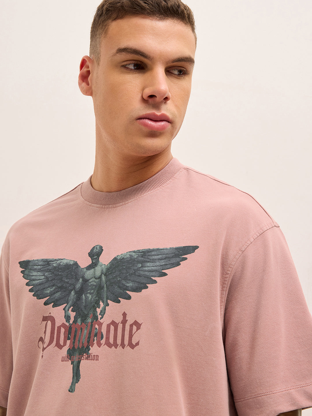 Men Graphic Printed Crew Neck Pure Cotton Oversize Tshirt TSH-DOM-PK