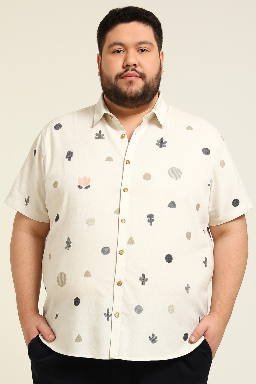 All over Embroidery Half-Sleeve Beige shirt