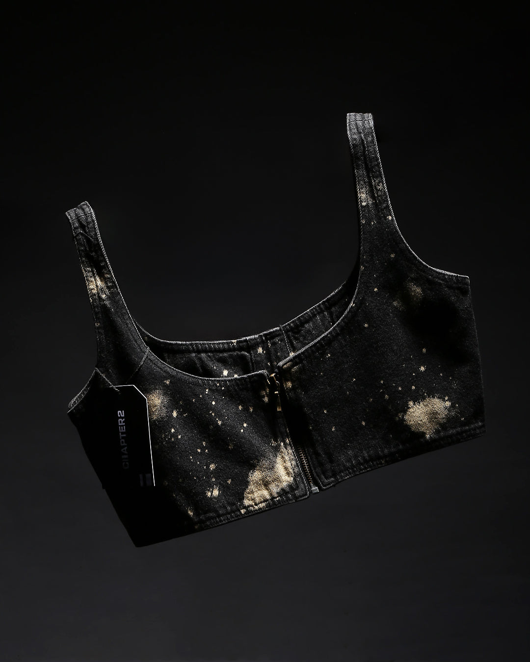 Dark wash black crop with acid wash finish