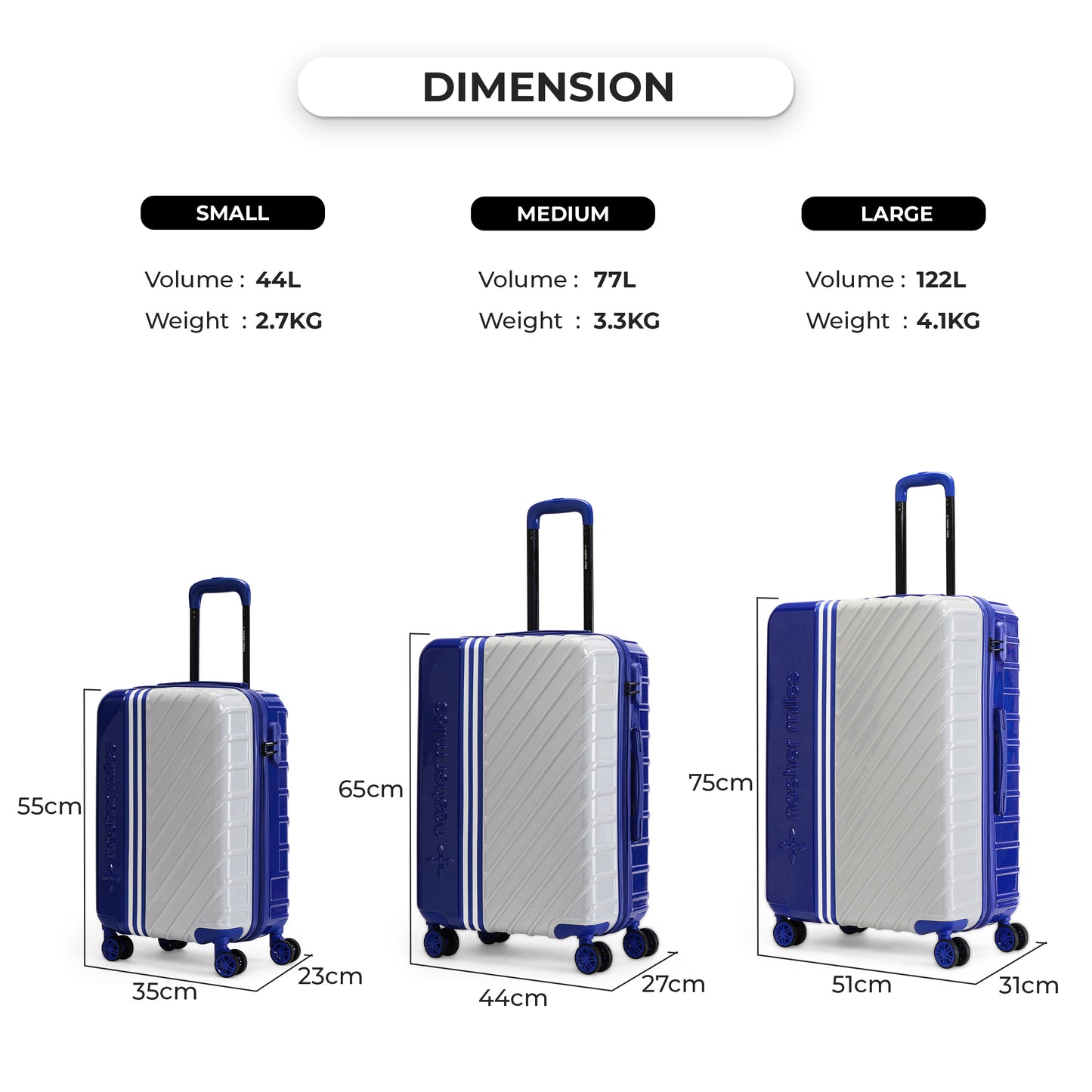 Nasher Miles Vegas Hard-Sided Polycarbonate Cabin Luggage Blue&Silver 20 inch |55 Trolley Bag