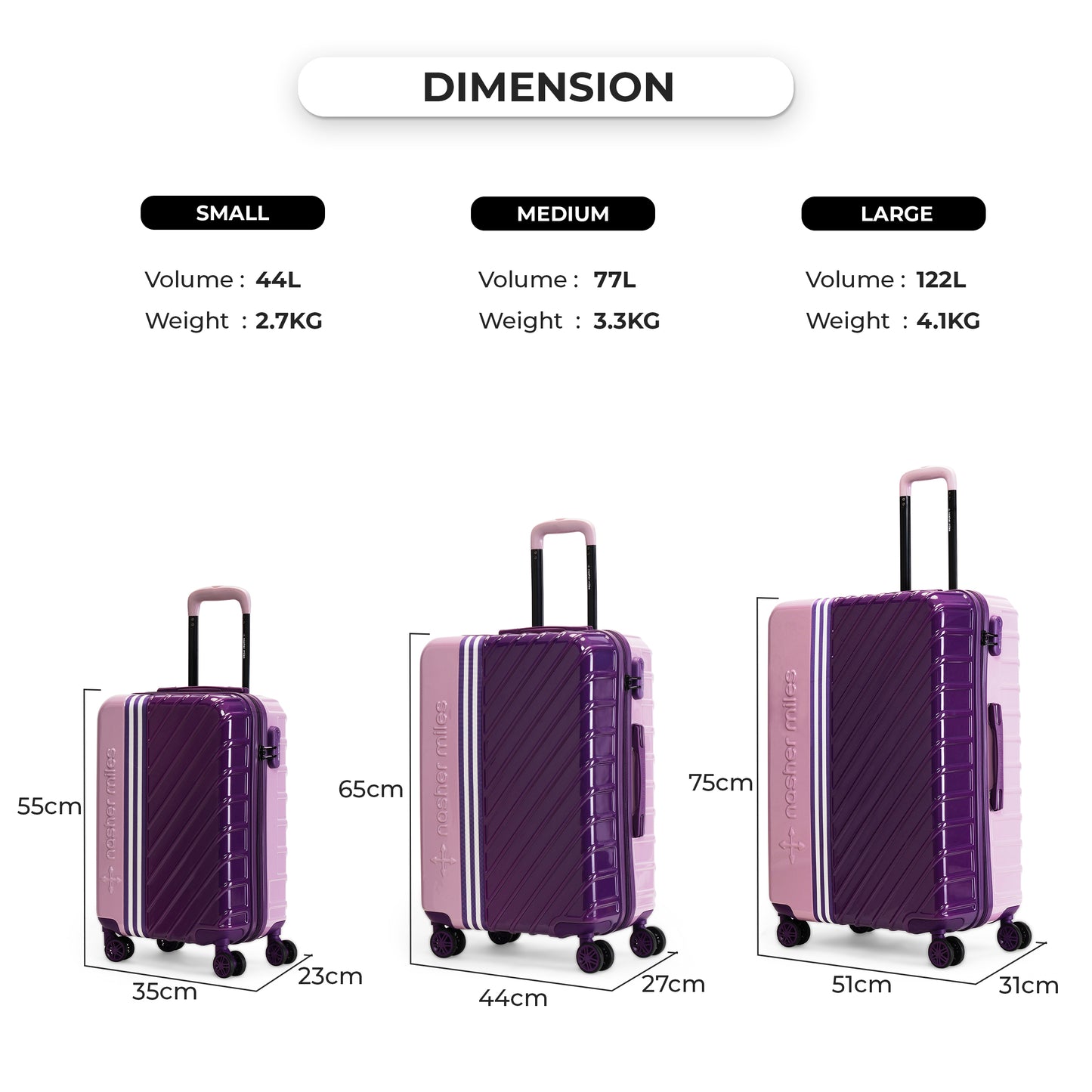 Nasher Miles Vegas Hard-Sided Polycarbonate Check-in Luggage Light Purple&Magenta 28 inch |75 Trolley Bag