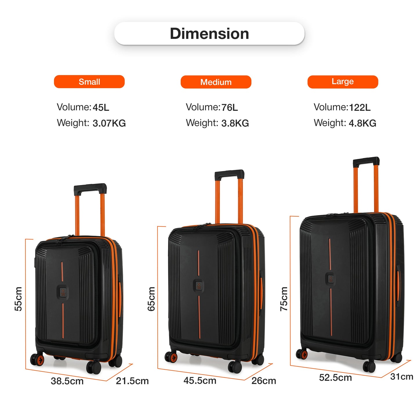 Nasher Miles Alexandria Hard-Sided Polypropylene TSA Lock Cabin Luggage with Laptop Compartment 20 inch | 55cm | 8 Wheels Small Trolley Bag for Travel | Suitcase (Black Orange)