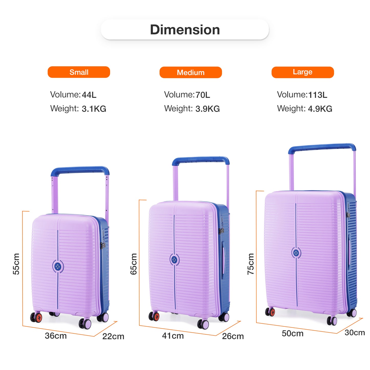 Nasher Miles Dubai TSA Lock Hard-Sided Polypropylene Check-in Luggage 24 inch | 65cm | 8 Wheels Medium Trolley Bag for Travel | Suitcase (Lavender Navy Blue)