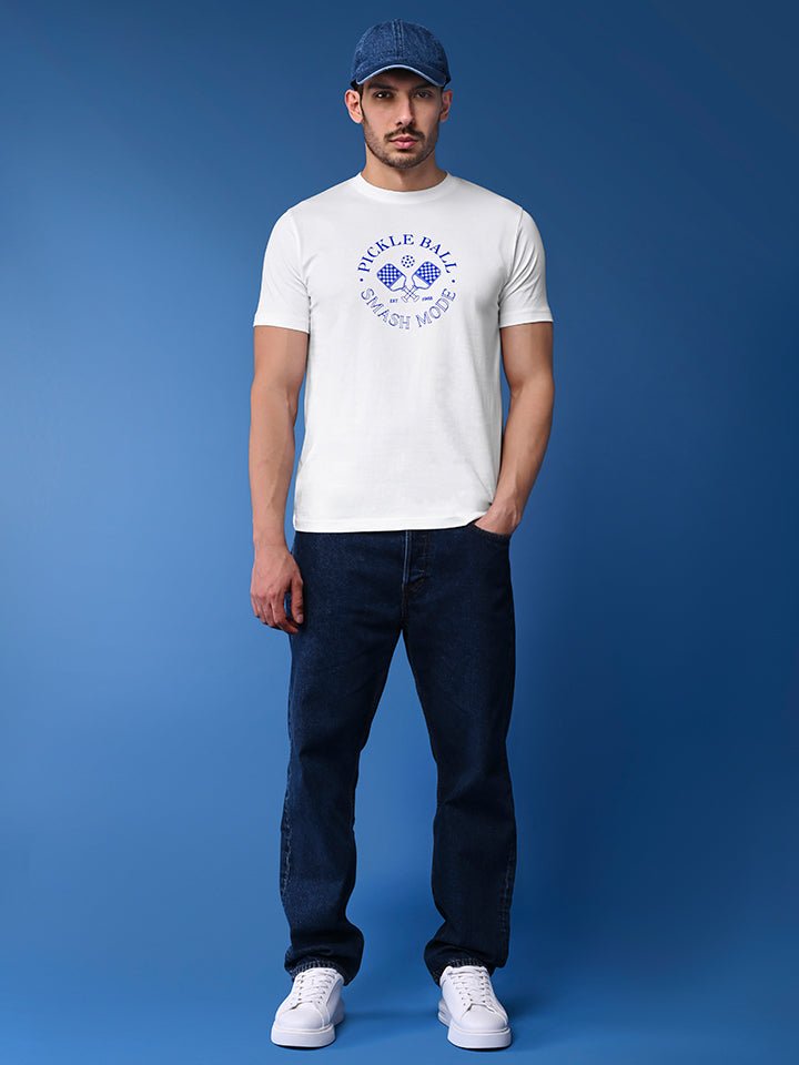 White Graphic Print Pickleball T-Shirt | Kingdom Of White at Broadway