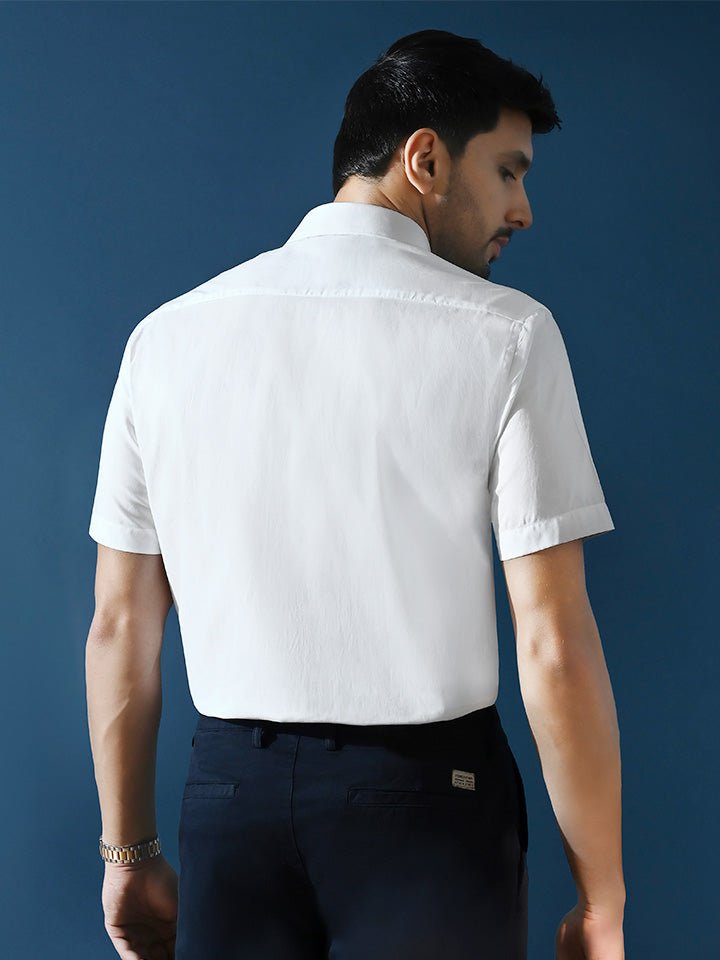White Solid Half-Sleeve Oxford Shirt