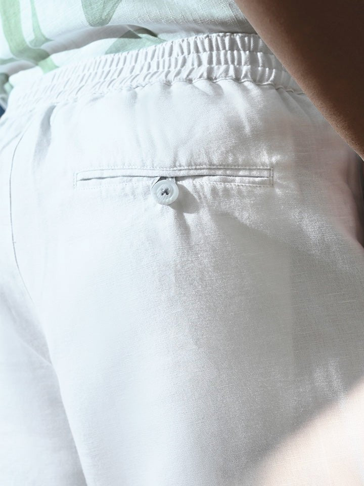 White Solid Linen Shorts