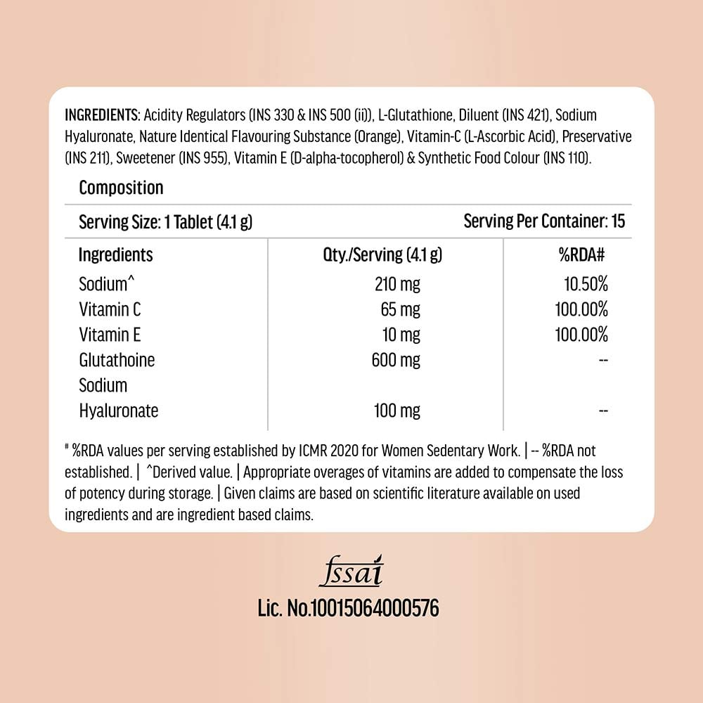 Glutathione Effervescent- 15N, Orange + Collagen 100G