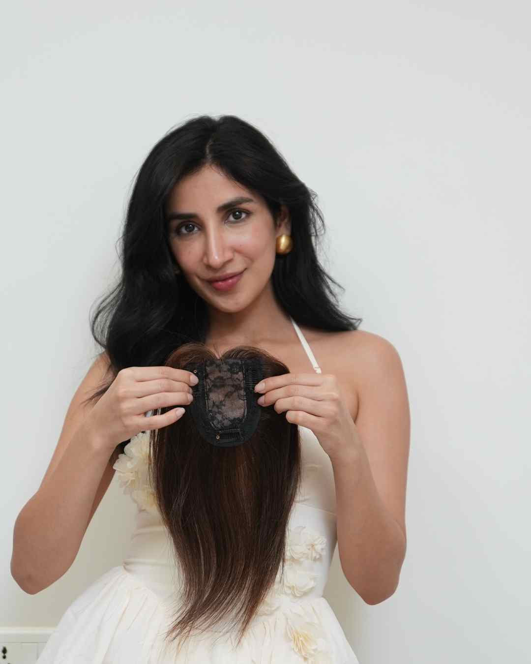 Hair Topper For Short Hair - Natural Black with Highlights – Silk Top Topper 3x4