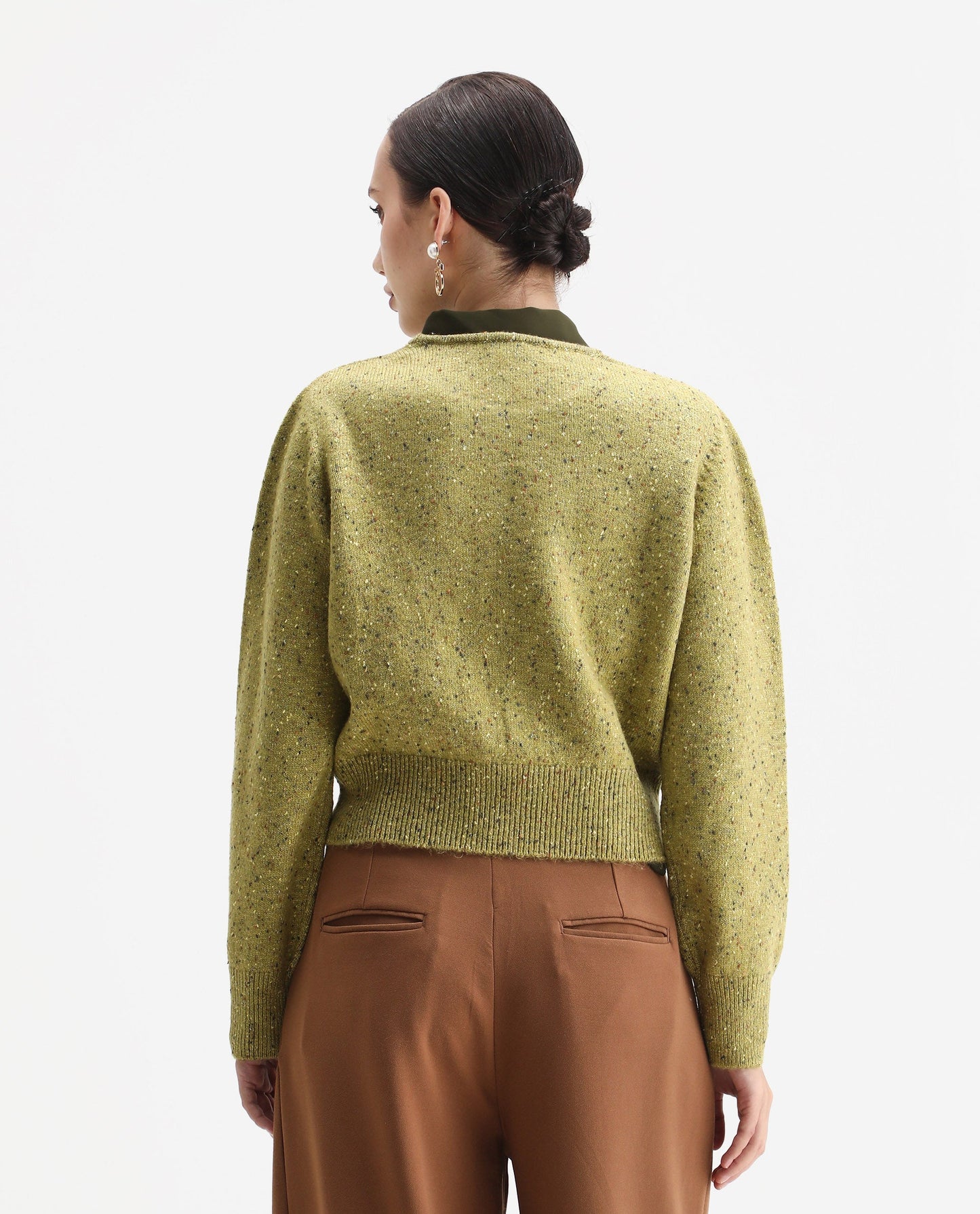 Rareism Women's Tinoa Light Olive Acrylic Blend Crew Neck Relaxed Fit Sweater | RAREISM at Broadway