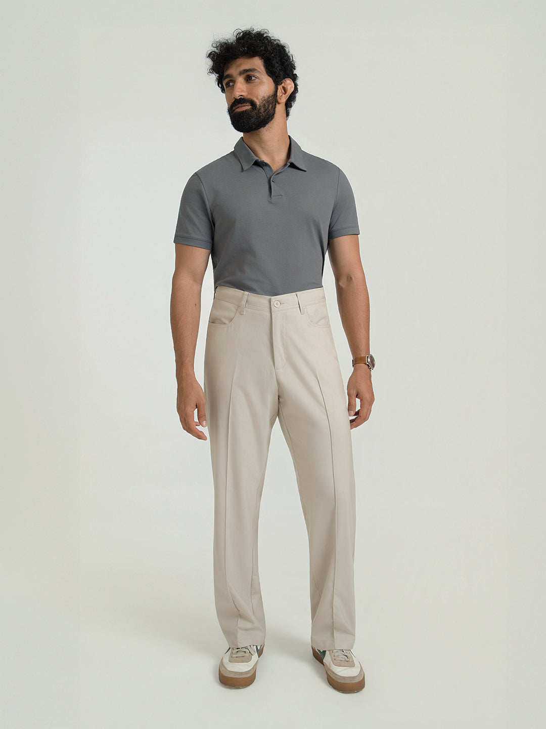 Korean Cream Relaxed Fit Pintuck Pants