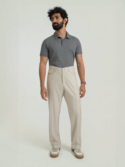 Korean Cream Relaxed Fit Pintuck Pants