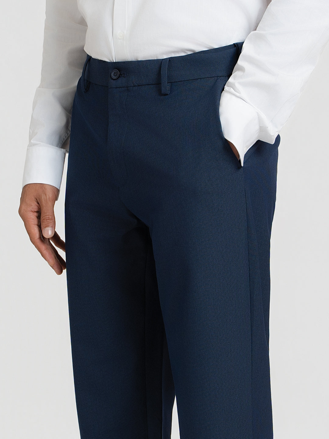 Trench Blue Micro Checks Relaxed Fit Formal Trousers