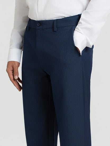 Trench Blue Micro Checks Relaxed Fit Formal Trousers